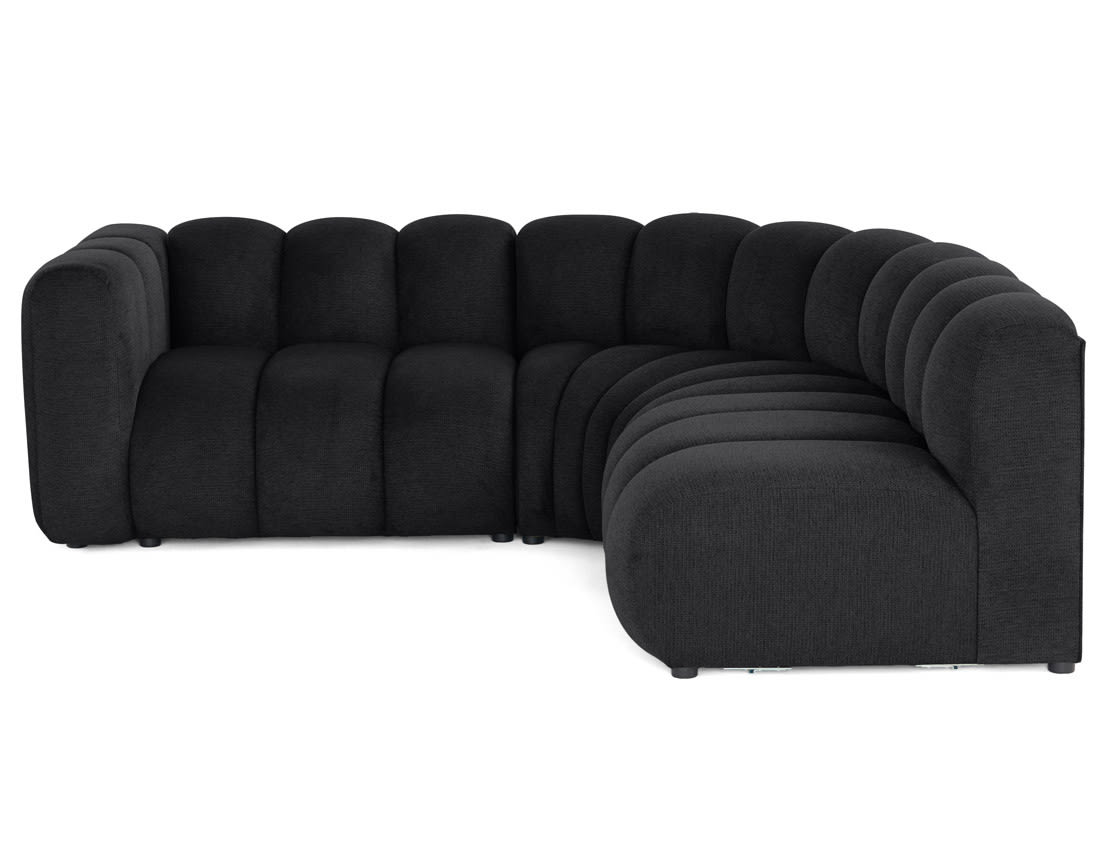 Canapé Modulable Arrondi Tissu Texturé 4 Places Noir Angle Droit - Debbie