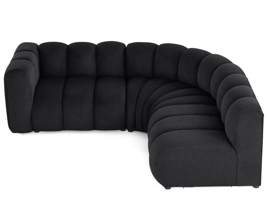 Canapé Modulable Arrondi Tissu Texturé 4 Places Noir Angle Droit - Debbie