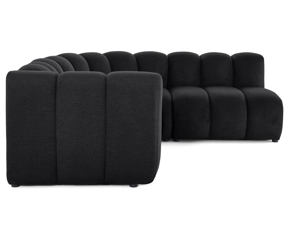 Canapé Modulable Arrondi Tissu Texturé 4 Places Noir Angle Droit - Debbie