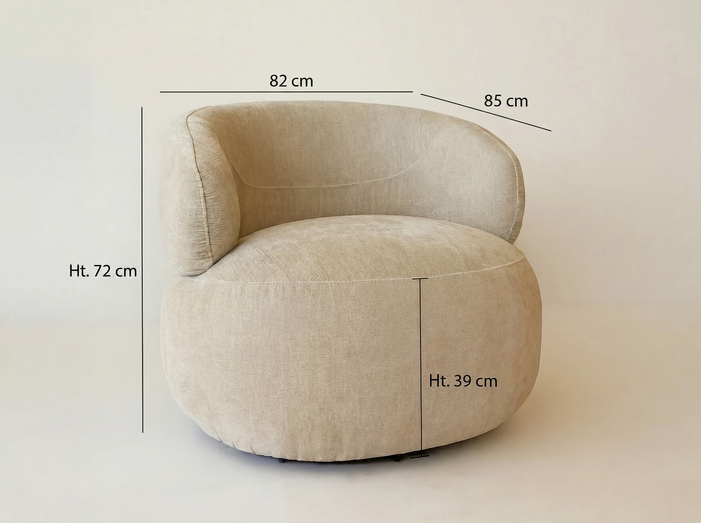 Fauteuil Arrondi Pivotant En Velours Texturé Beige - GLOVE