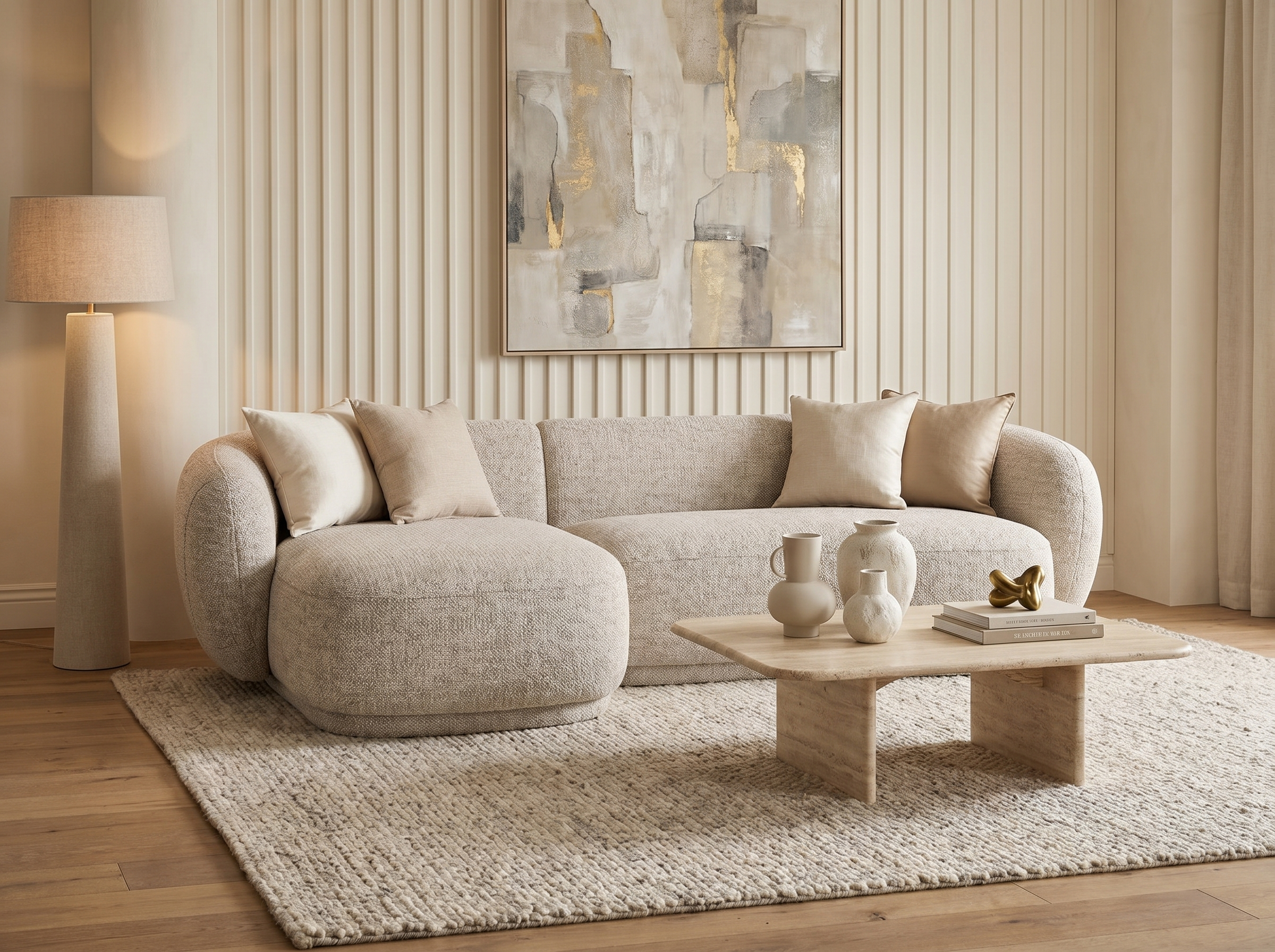 Canapé Arrondi D'Angle Modulable 4 Places Beige Chiné - NOVA