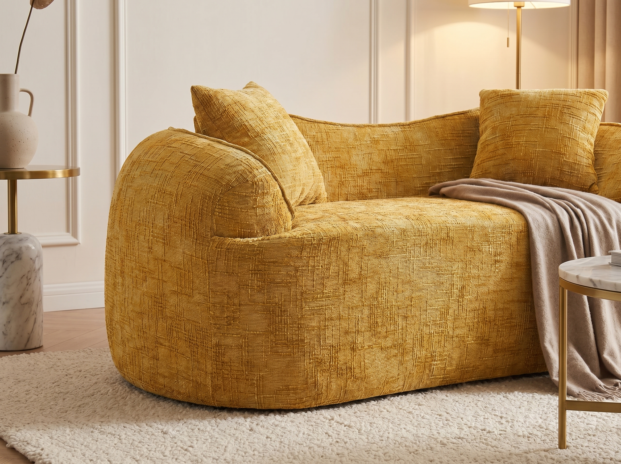 Canapé Arrondi 2 Places Design Courbe Jaune Moutarde