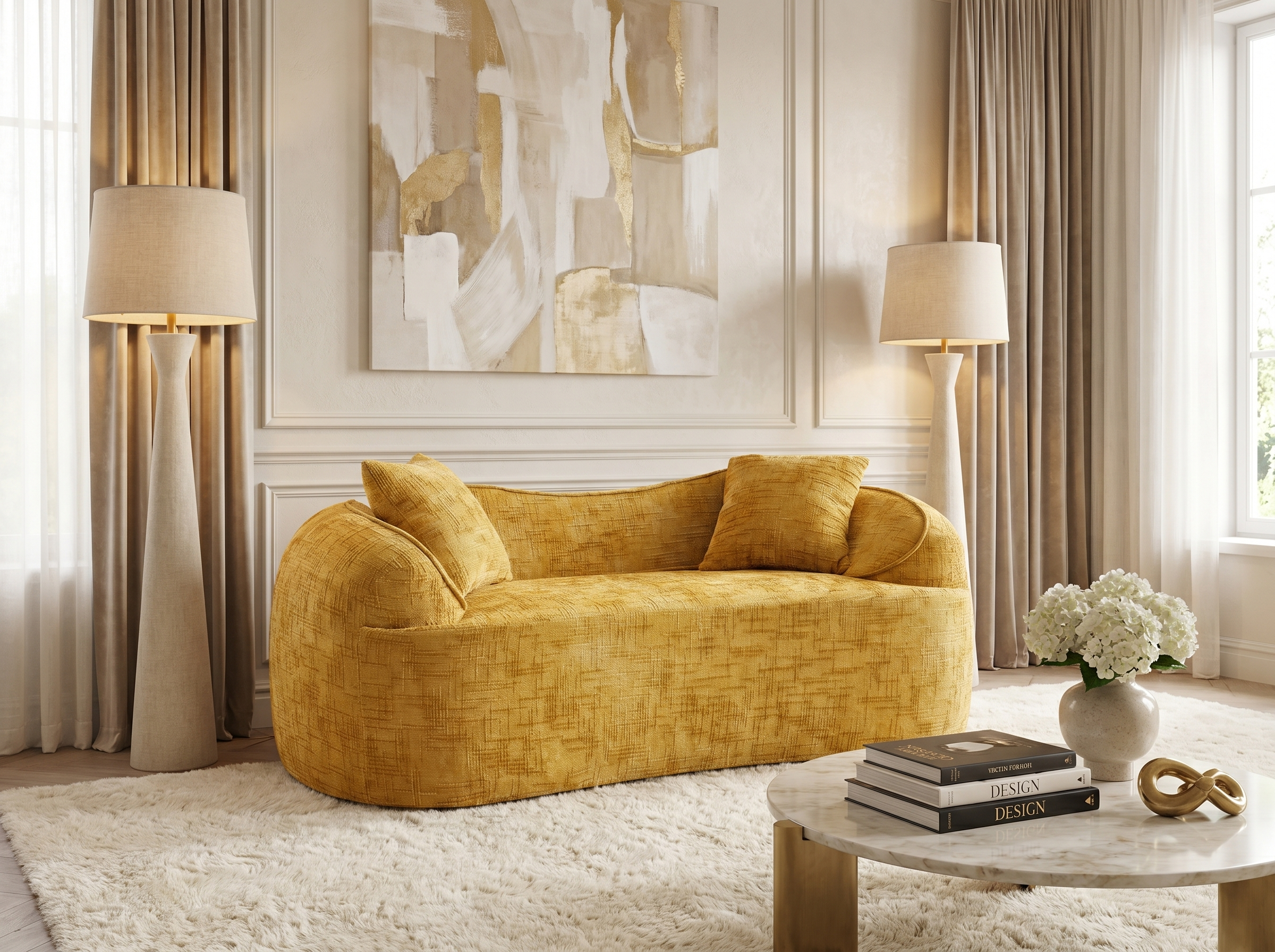 Canapé Arrondi 2 Places Design Courbe Jaune Moutarde
