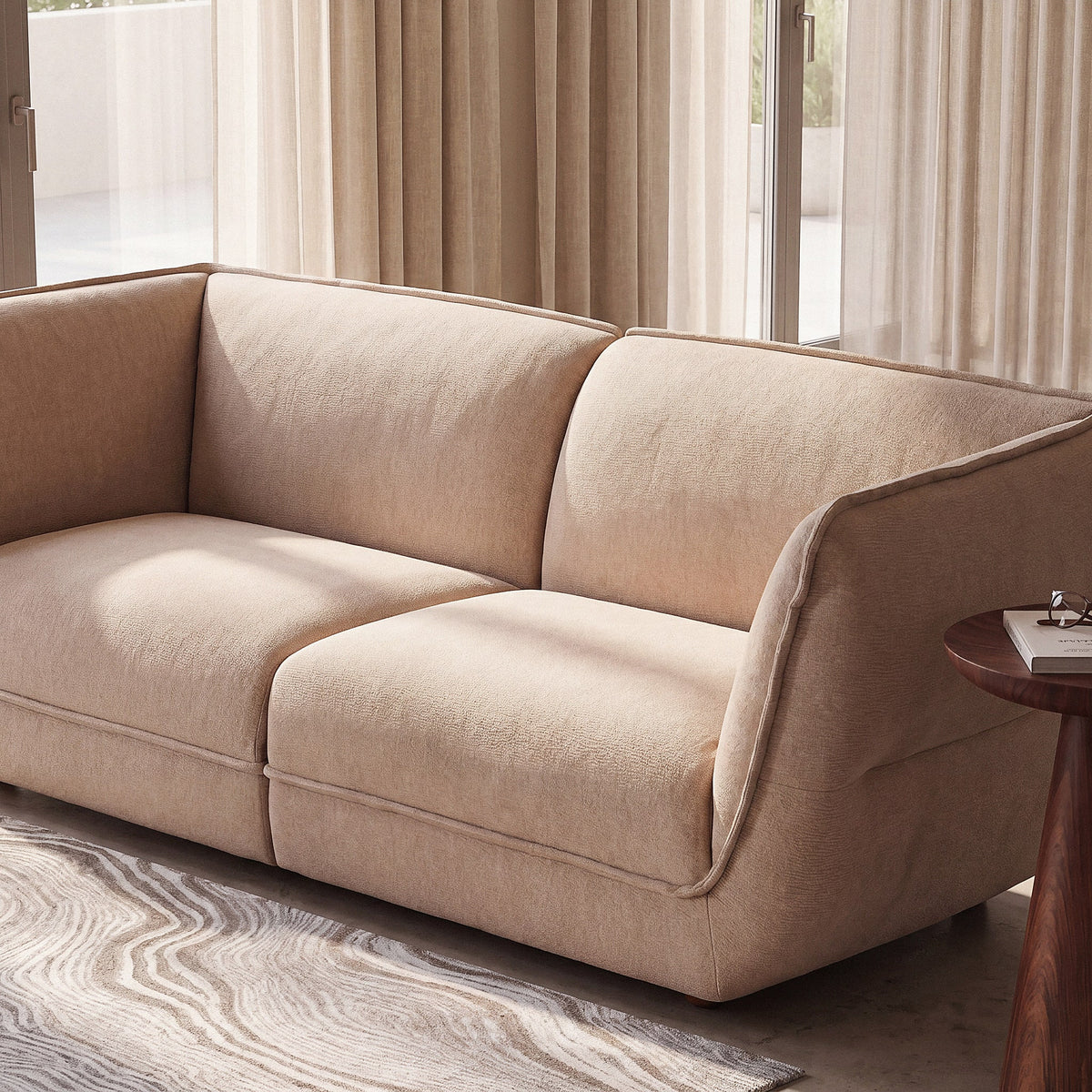 Canapé Arrondi Tissu Texturé 3 Places Beige - Crush