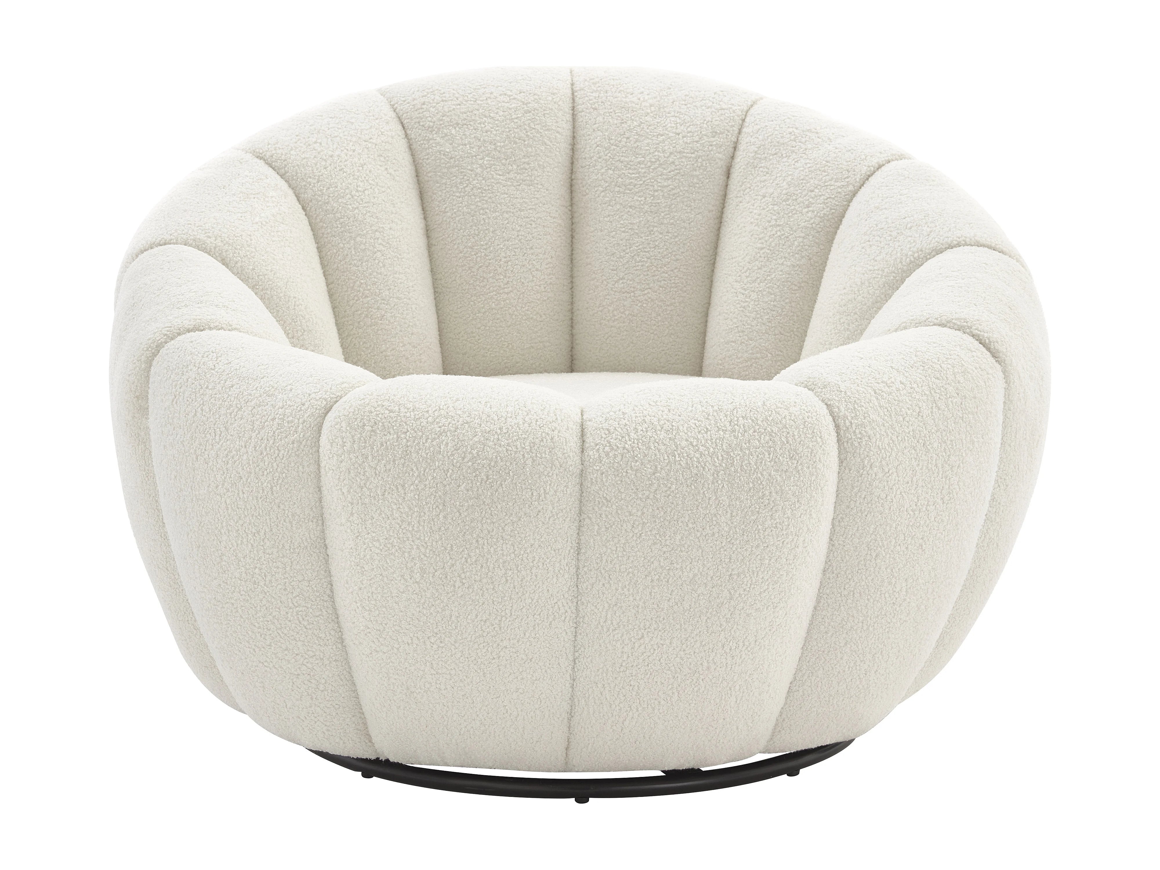 Fauteuil Arrondi Coquillage Pivotant En Bouclette Blanc - COSSATO