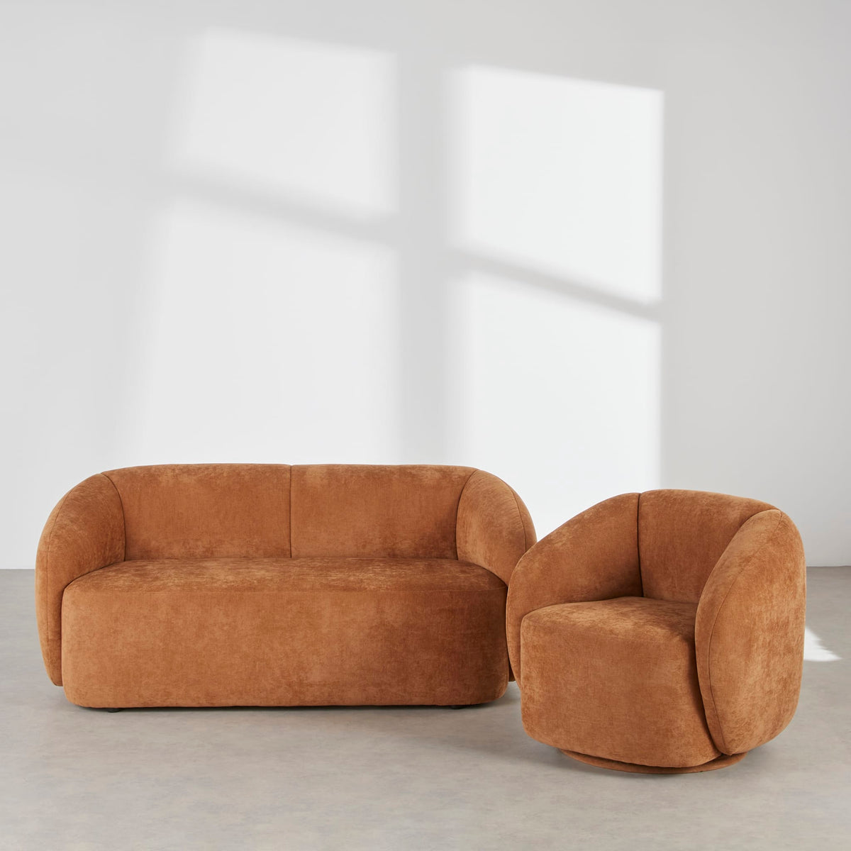 Banquette Arrondie Velours 2 Places Marron Cannelle - Bun