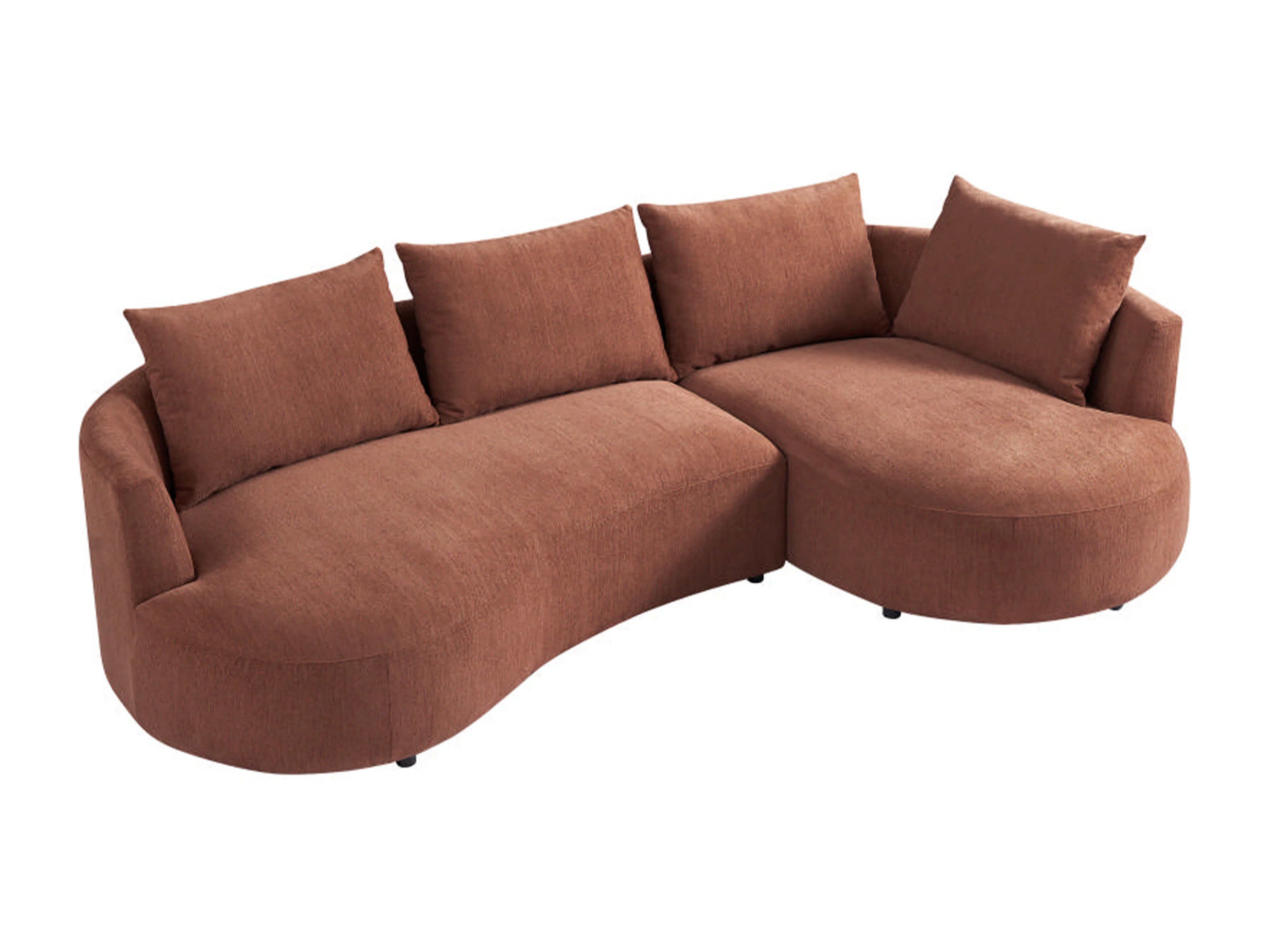 Canapé Arrondi D'Angle Droit En Velours Texturé Terracotta - LOUSADO