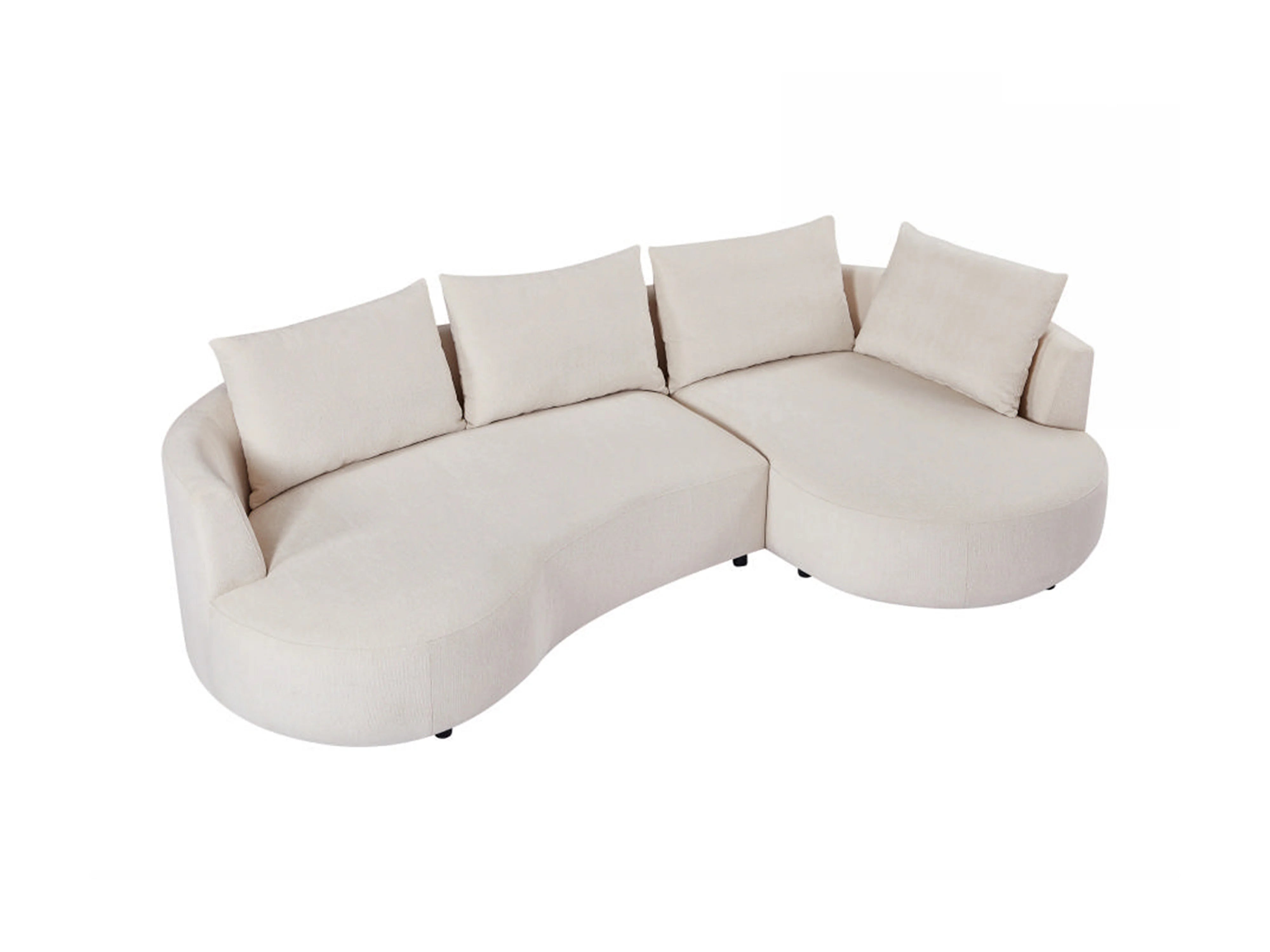 Canapé Arrondi d'Angle en Velours Texturé Beige - LOUSADO