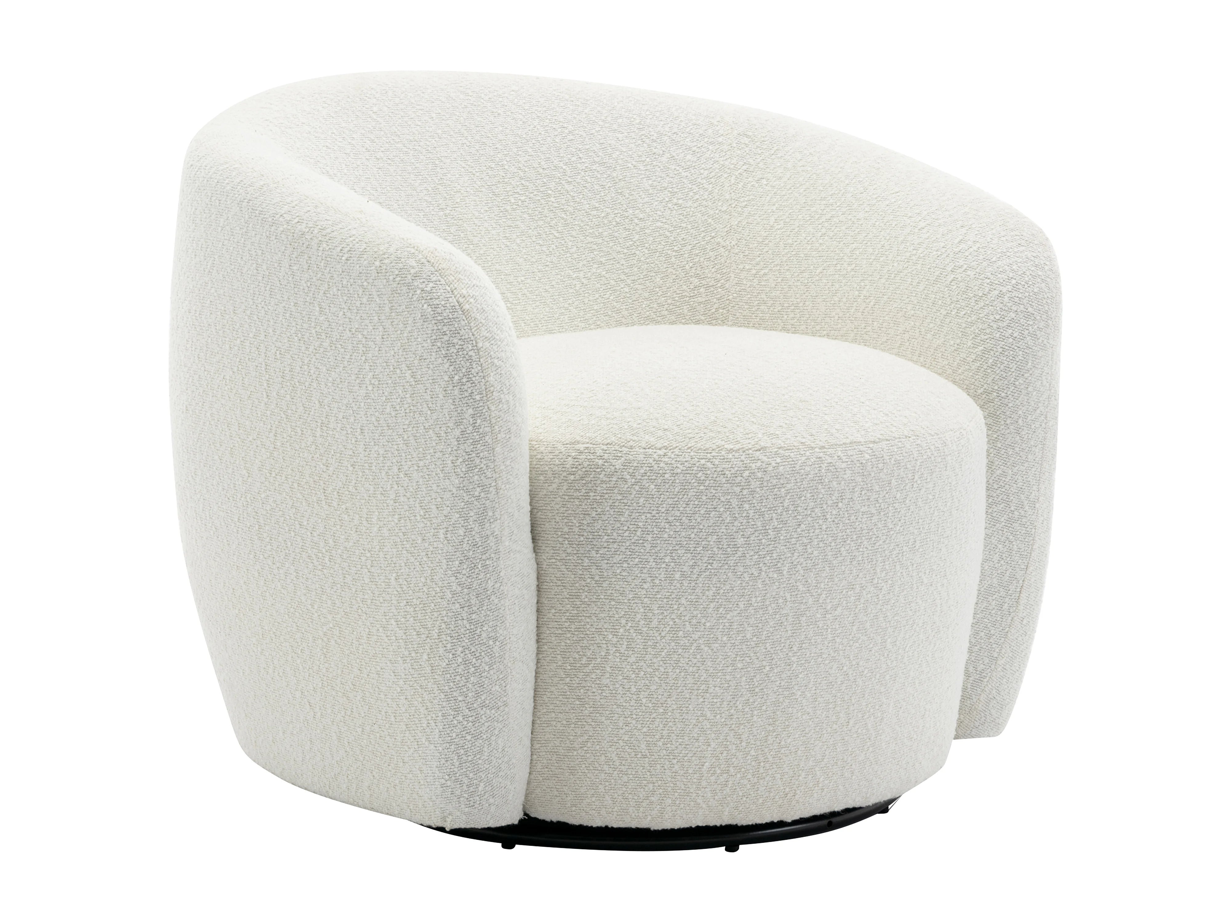 Fauteuil Arrondi Pivotant En Tissu Bouclette Blanc - VEREIDE