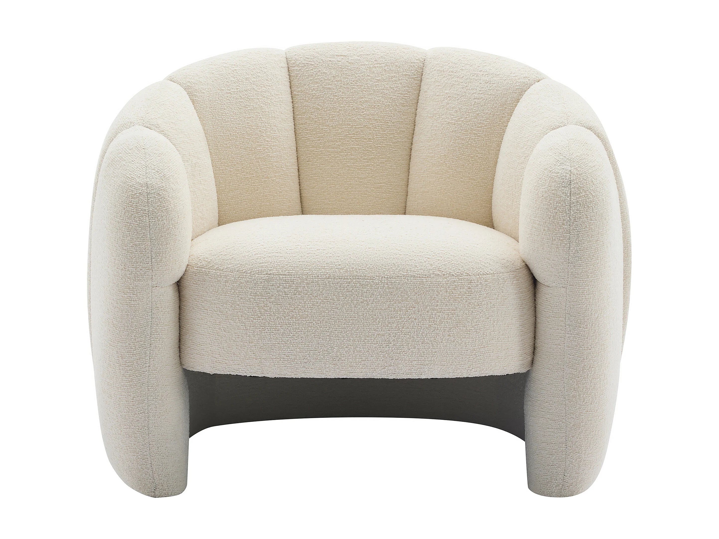 Fauteuil Arrondi Coquillage En Tissu Chenille Beige - DELIPO