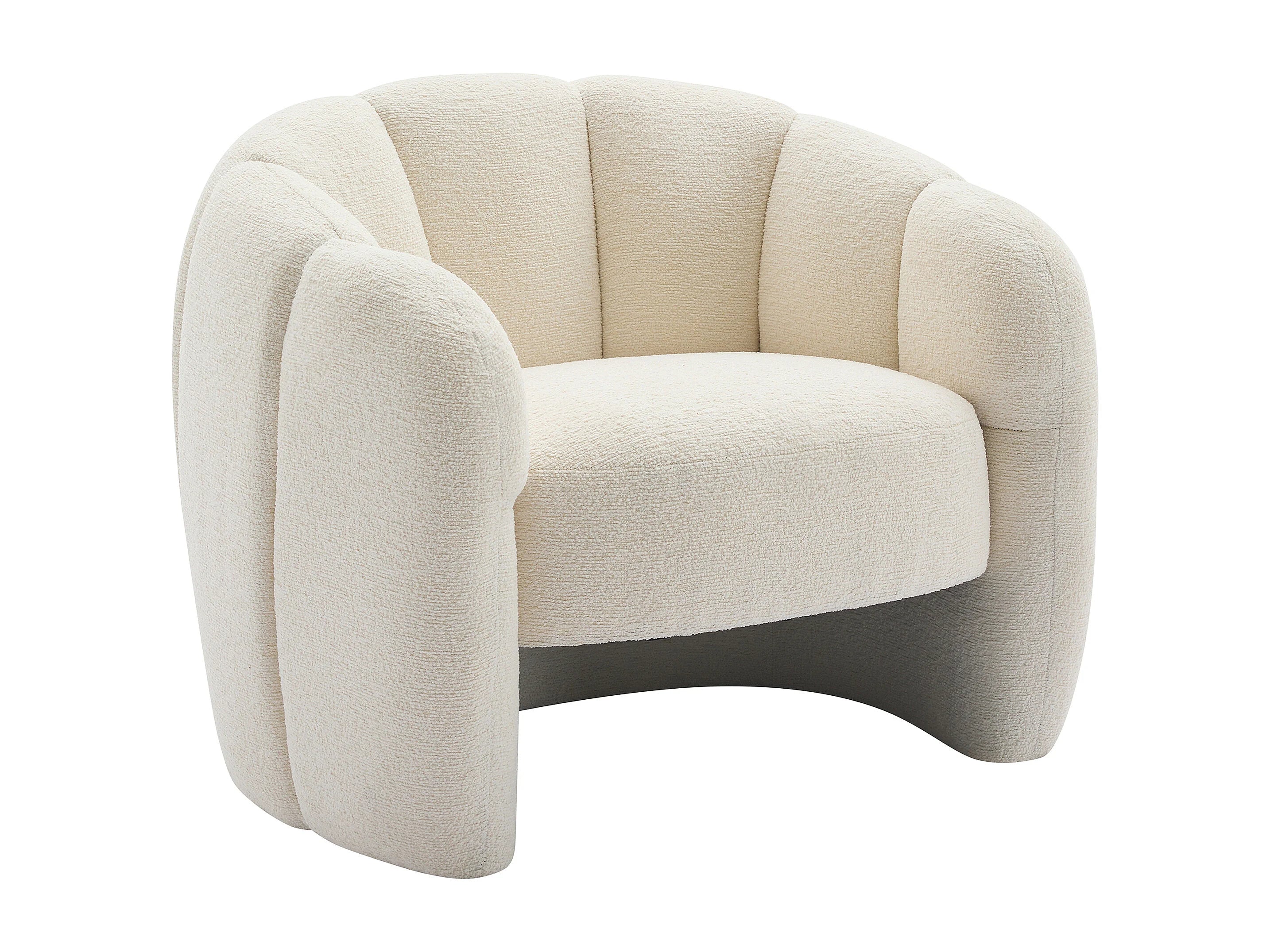 Fauteuil Arrondi Coquillage En Tissu Chenille Beige - DELIPO