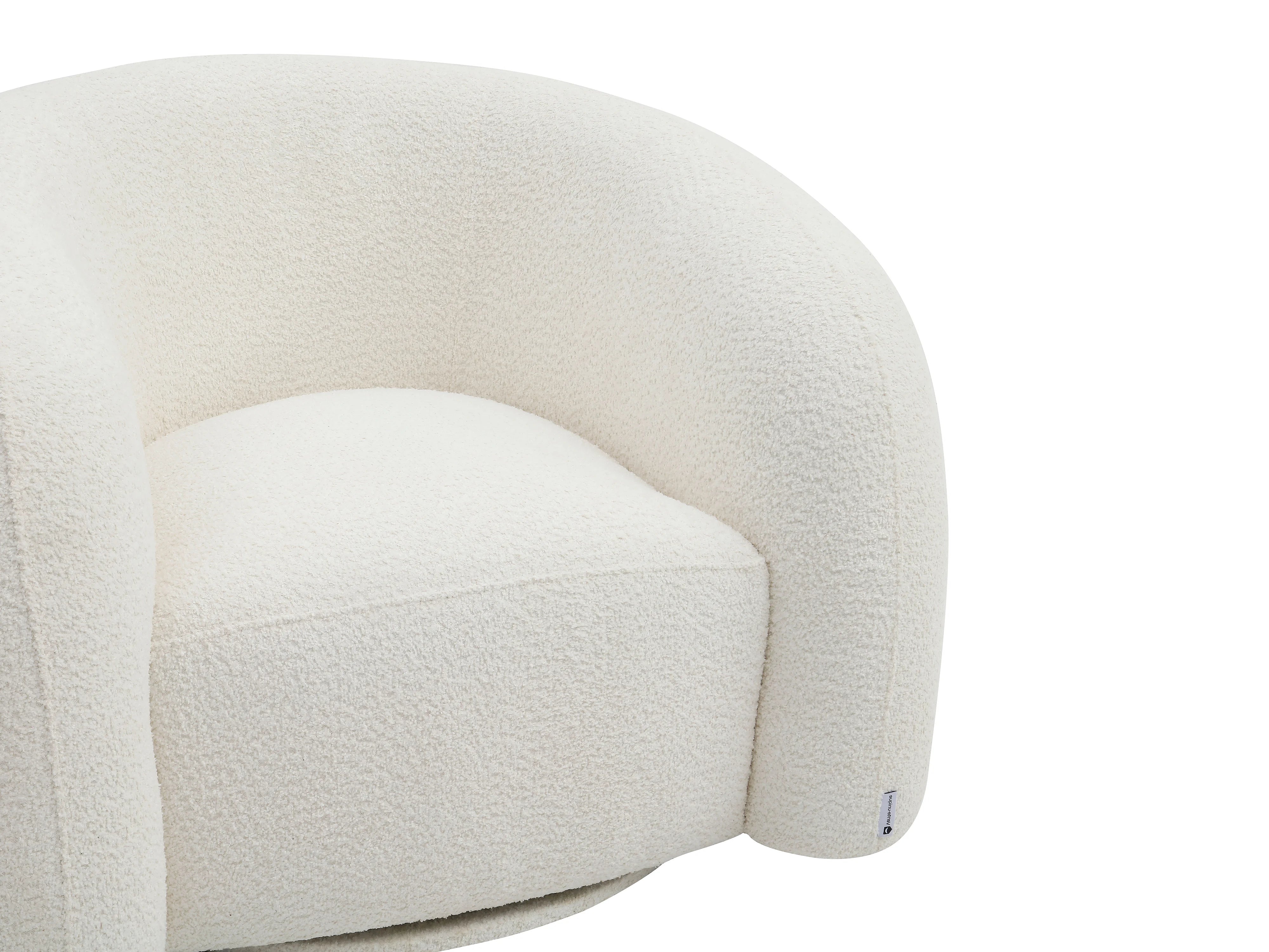 Fauteuil Arrondi Pivotant En Tissu Bouclette Blanc - LAPIOTA