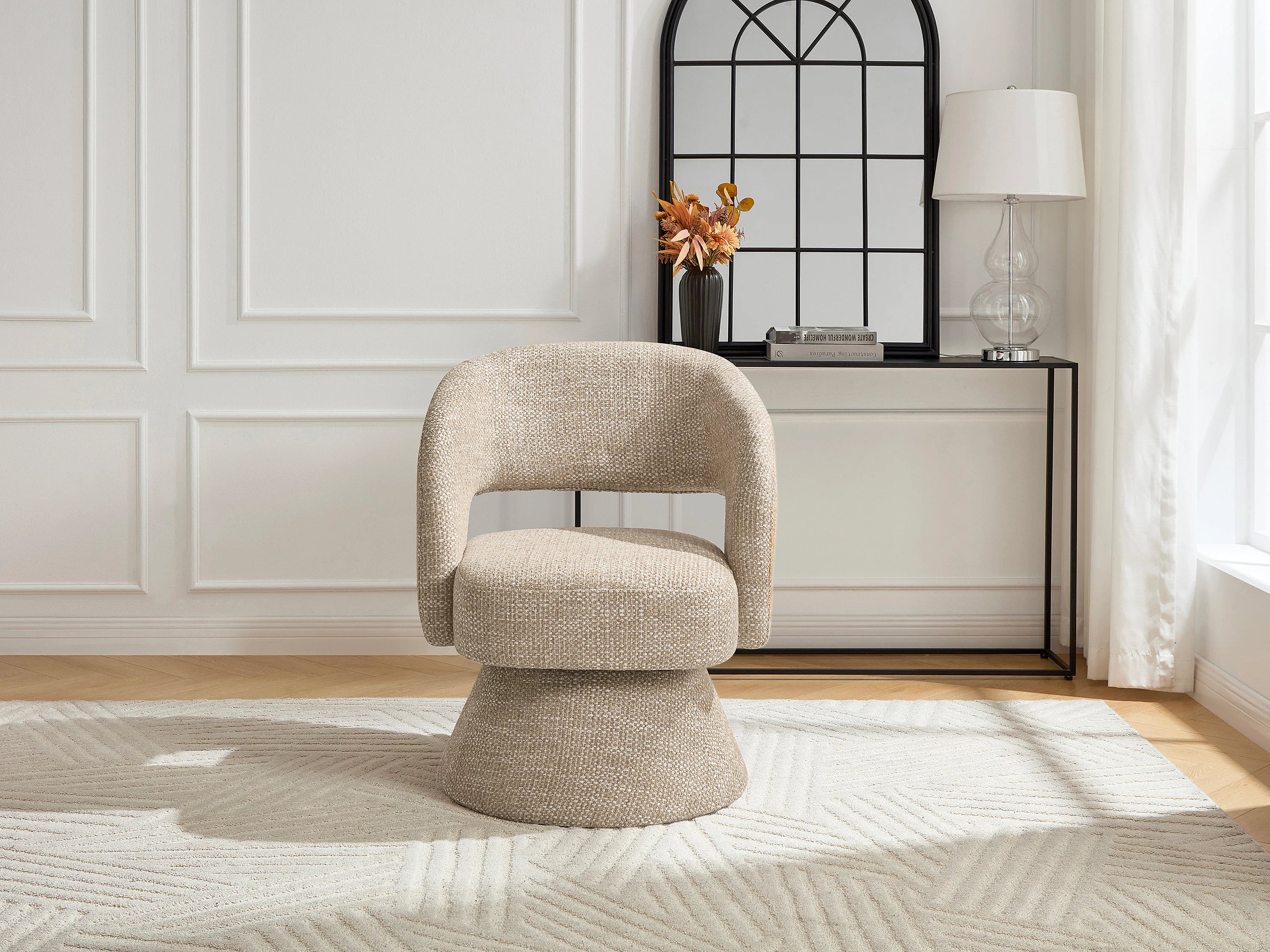 Fauteuil Arrondi Pivotant En Tissu Texturé Beige - NAROLIA