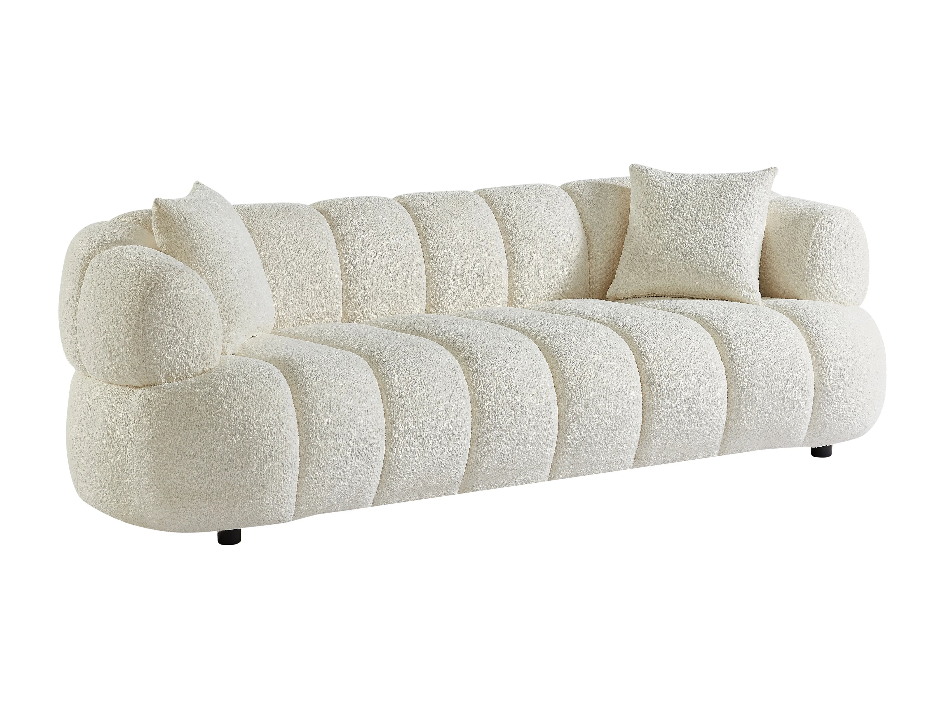 Canapé Arrondi 3 Places En Tissu Bouclette Blanc Cassé - COLIANI