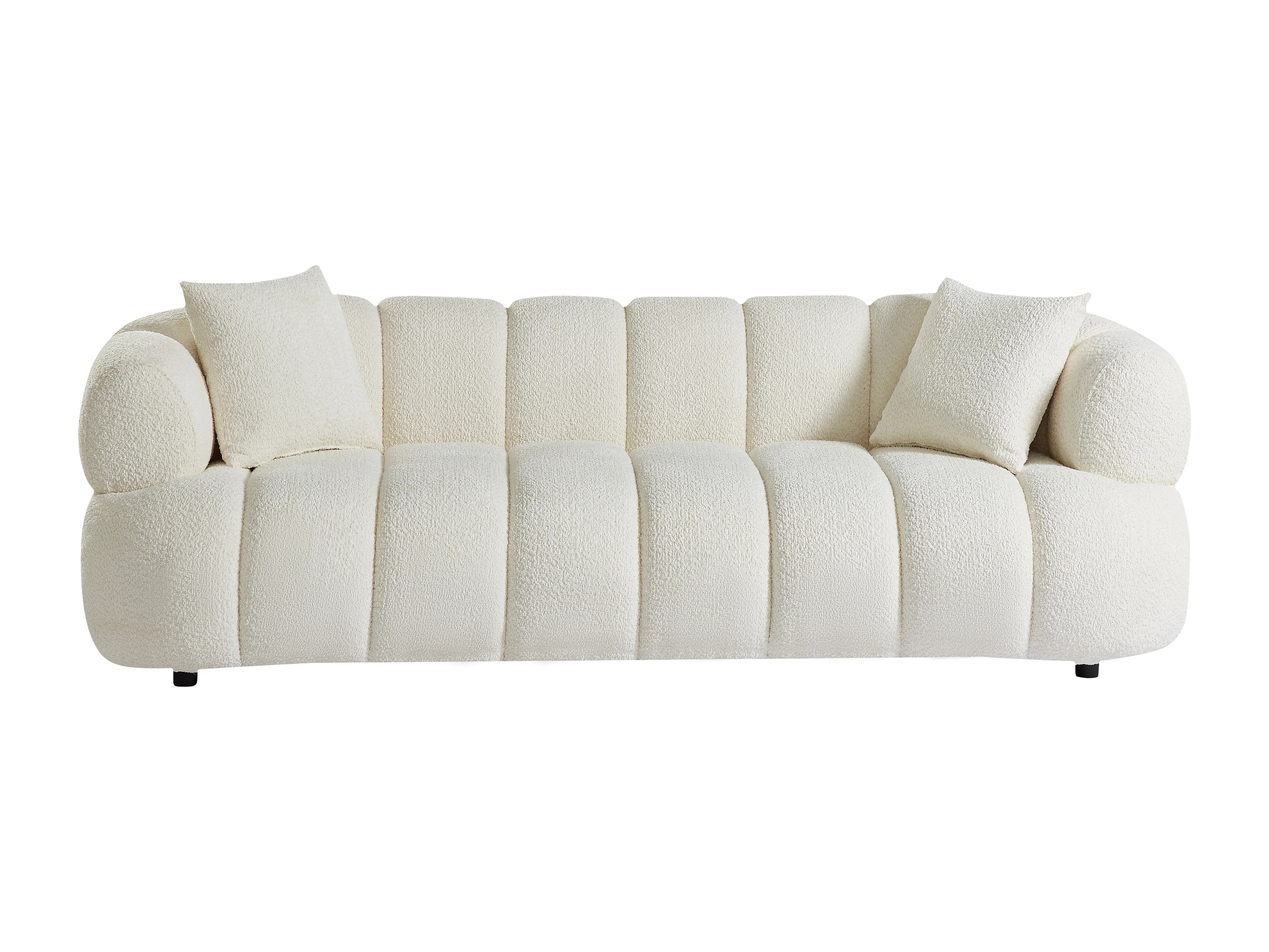 Canapé Arrondi 3 Places En Tissu Bouclette Blanc Cassé - COLIANI