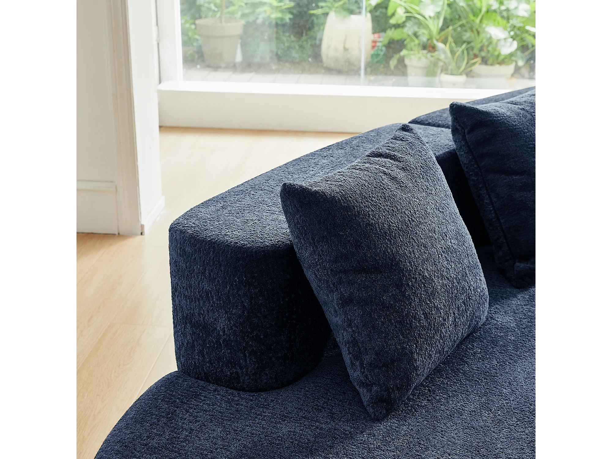 Canapé Arrondi Compressé 3 Places En Velours Bleu