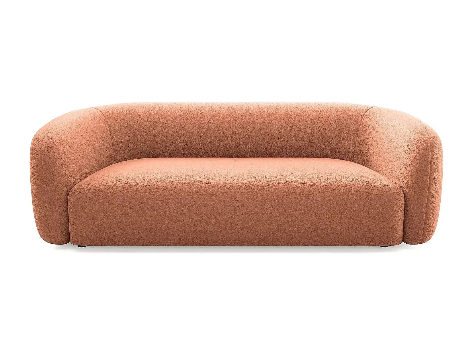 Canapé Arrondi Droit En Tissu Bouclette 3 Places Terracotta - BAHIA