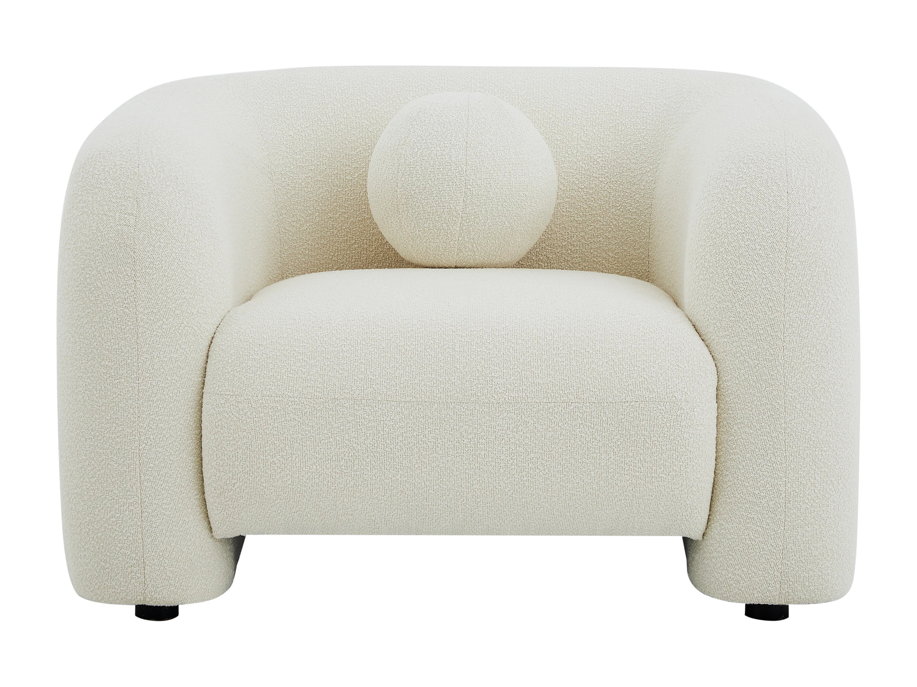Fauteuil Arrondi En Tissu Bouclette Blanc Ivoire - OVOTAS