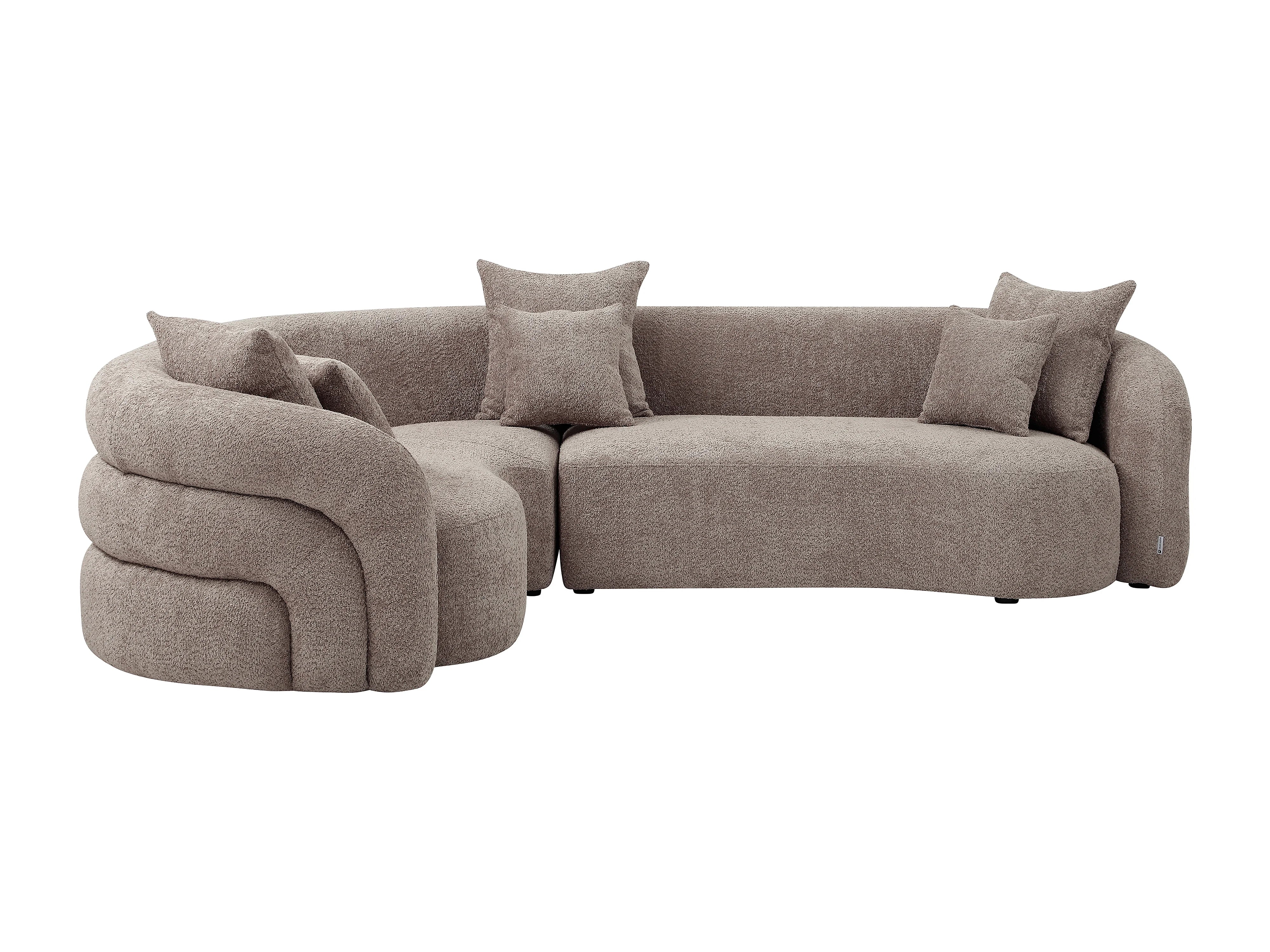 Canapé Arrondi D'Angle Gauche En Tissu Bouclette Taupe - LAPIOTA