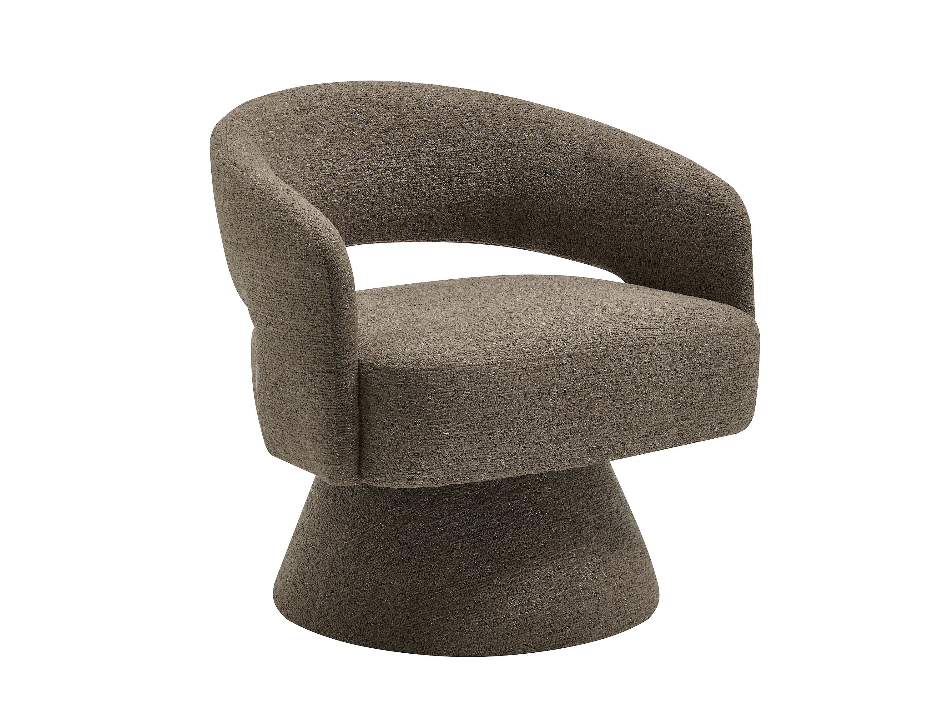 Fauteuil Arrondi Pivotant En Tissu Chenille Taupe - FEDOTE