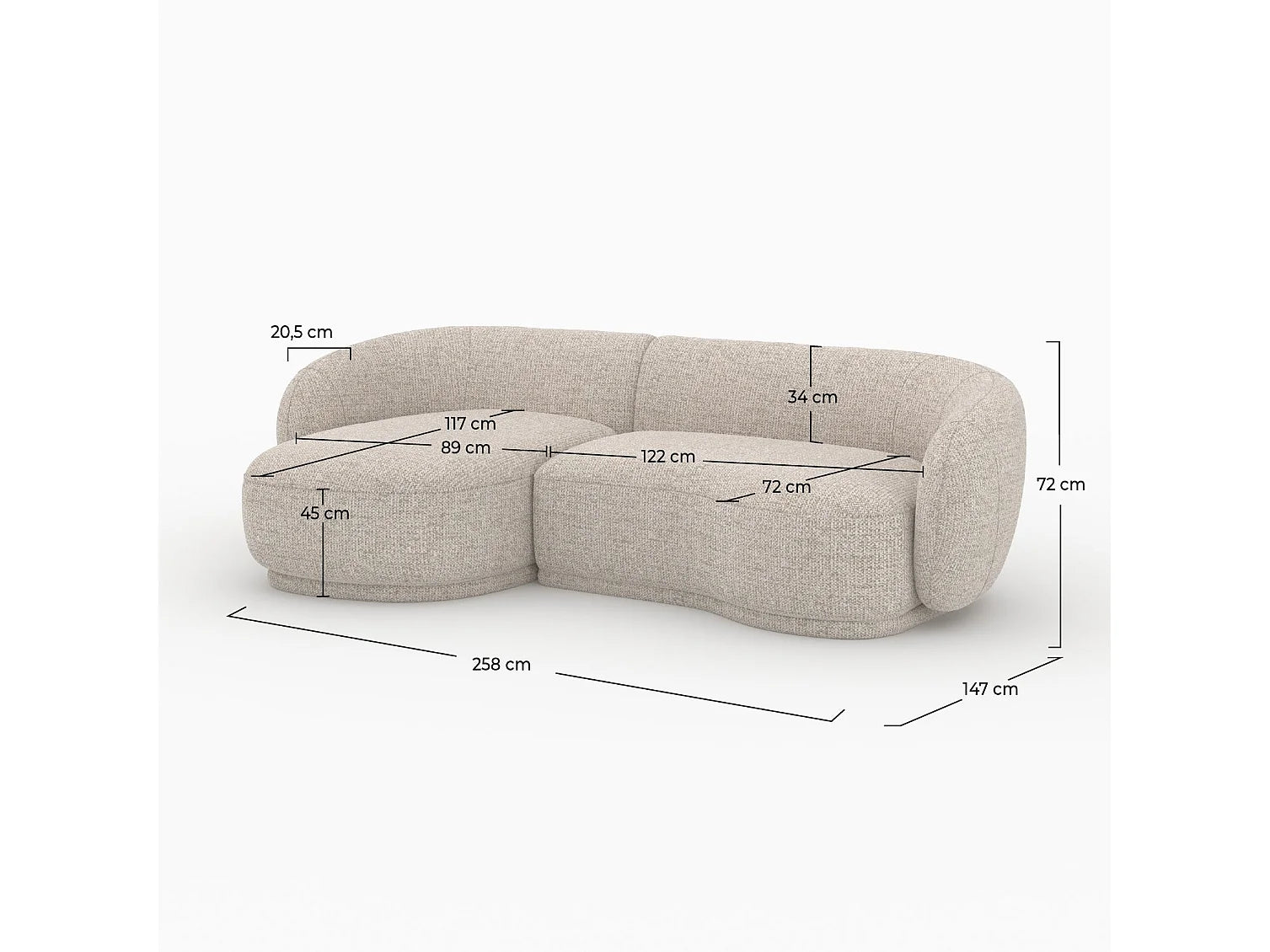 Canapé Arrondi D'Angle Modulable 4 Places Beige Chiné - NOVA