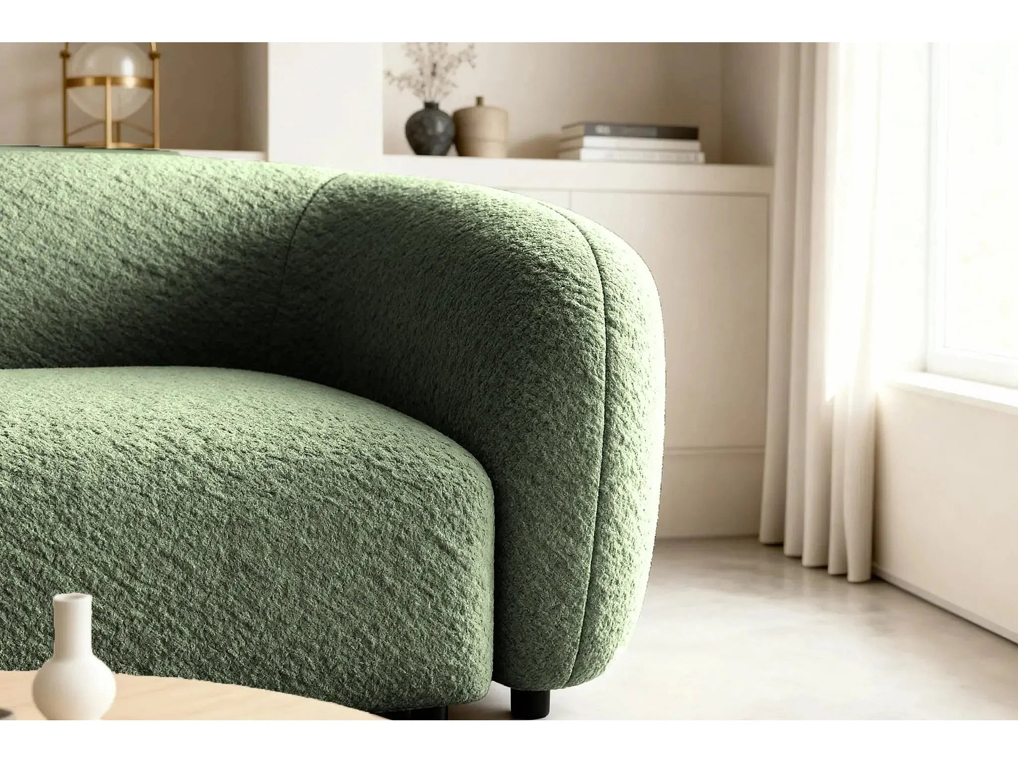 Canapé Arrondi Droit Tissu Bouclette 2 Places Vert - BAHIA