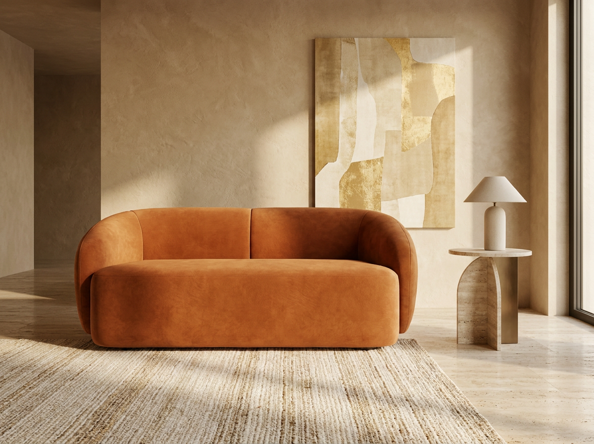 Banquette Arrondie Velours 2 Places Marron Cannelle - Bun