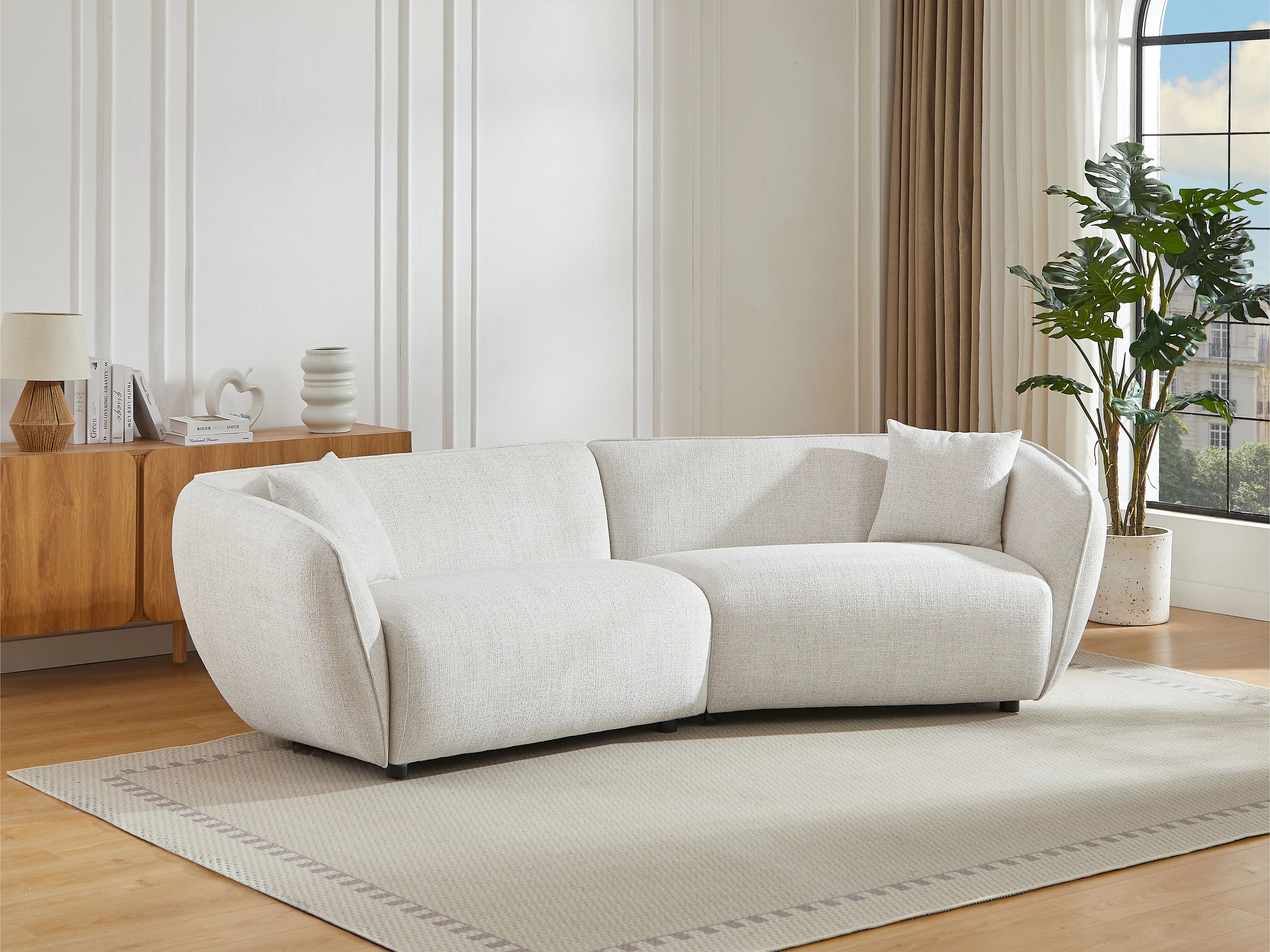 Canapé Arrondi 4 Places En Tissu Texturé Beige - LUCAMO