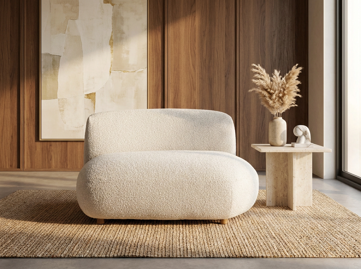 Fauteuil Arrondi Bouclette Beige - Stonic