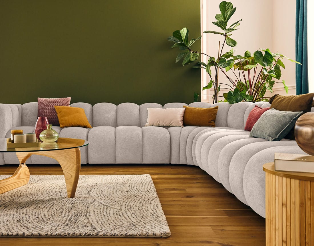 Canapé Modulable Arrondi Tissu Texturé 5 Places Beige - Debbie