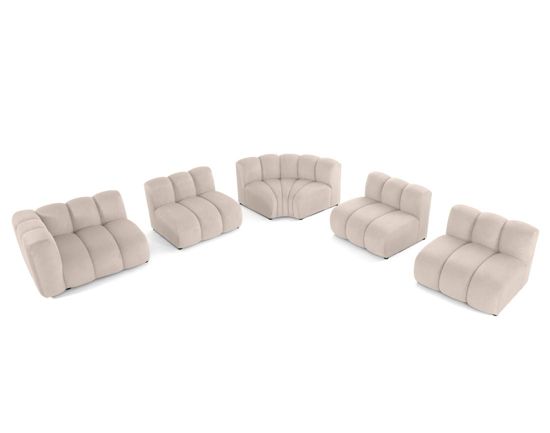 Canapé Modulable Arrondi Tissu Texturé 5 Places Beige - Debbie