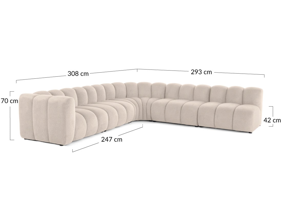 Canapé Modulable Arrondi Tissu Texturé 5 Places Beige - Debbie