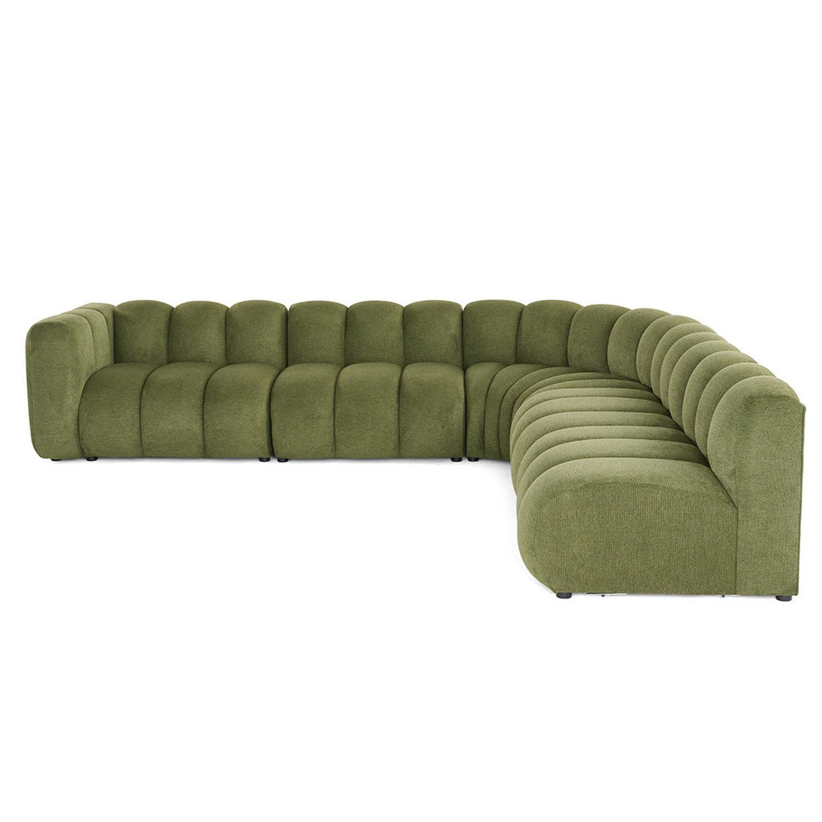 Canapé Modulable Arrondi Tissu Texturé 5 Places Vert Angle Droit - Debbie