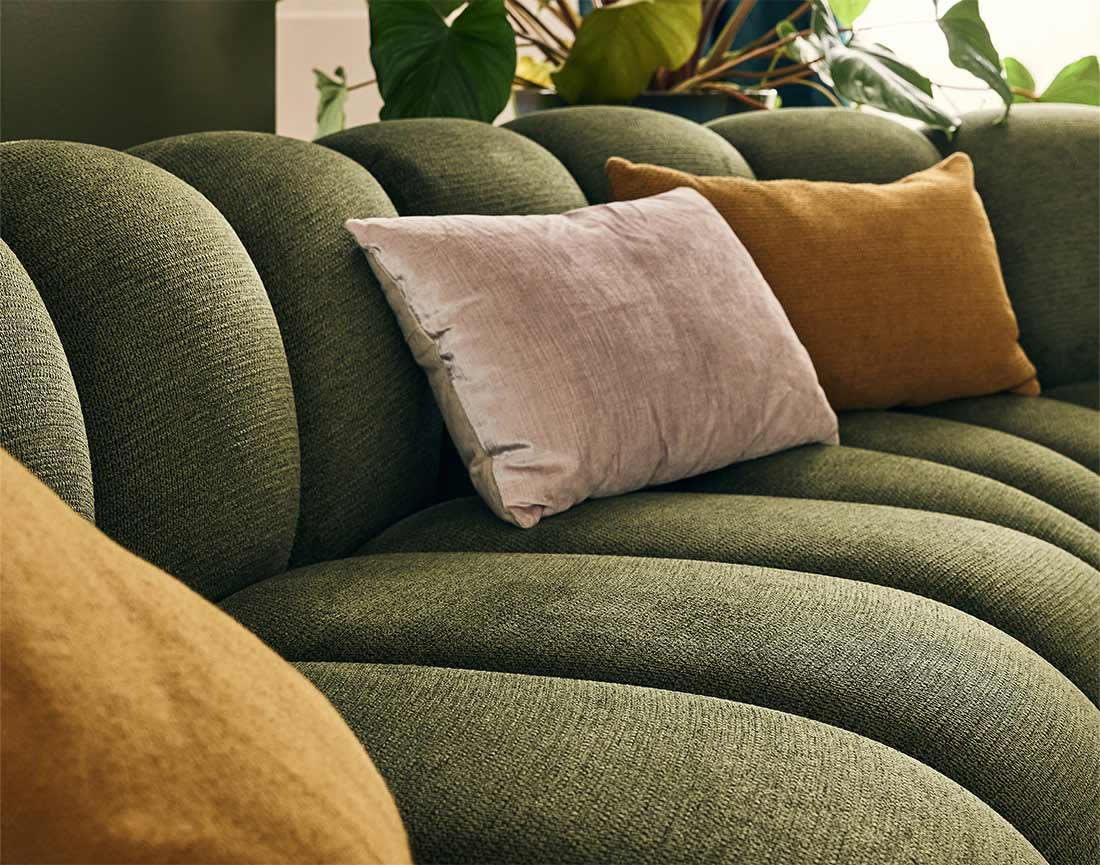 Canapé Modulable Arrondi Tissu Texturé 5 Places Vert Angle Droit - Debbie