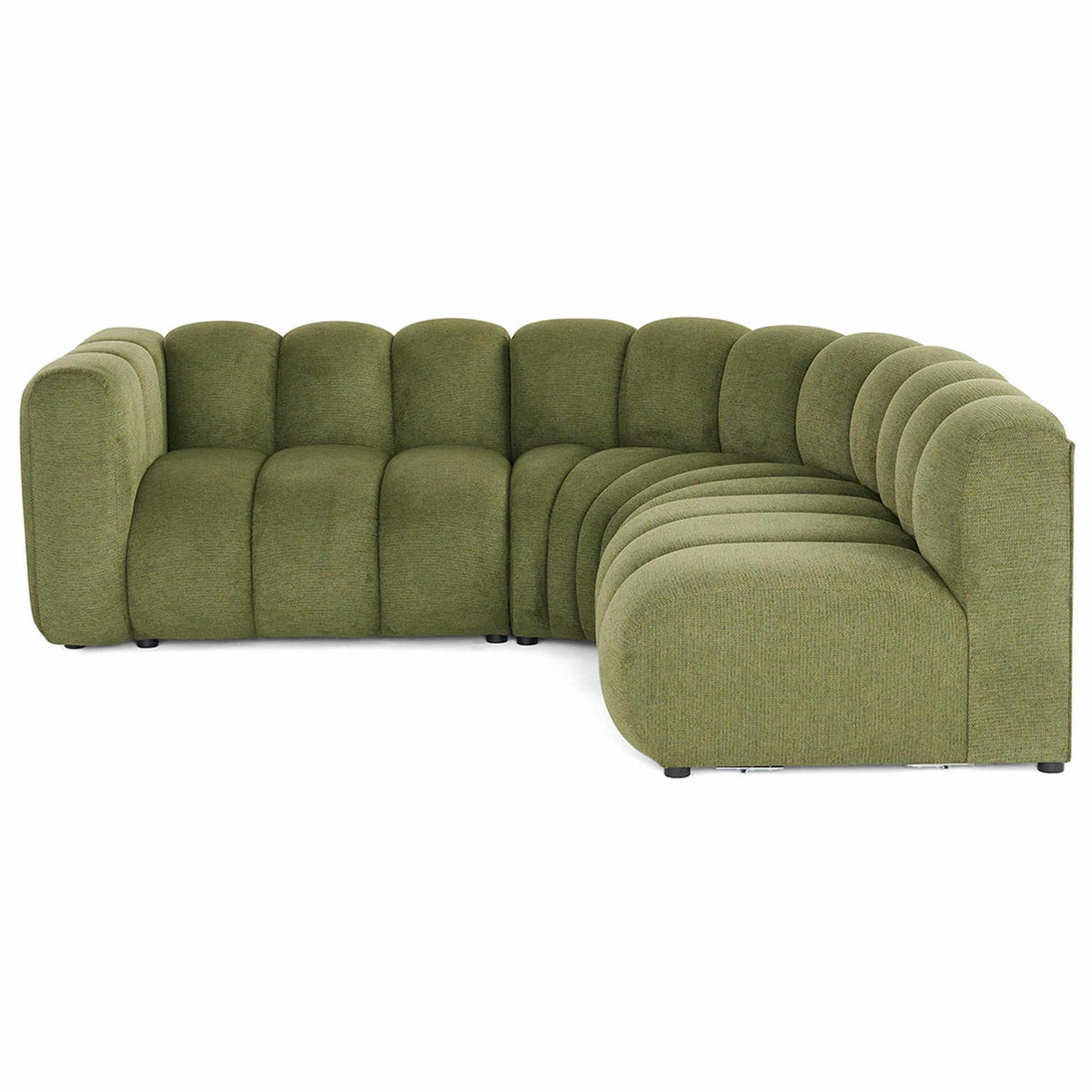 Canapé Modulable Arrondi Tissu Texturé 4 Places Vert Angle Droit - Debbie