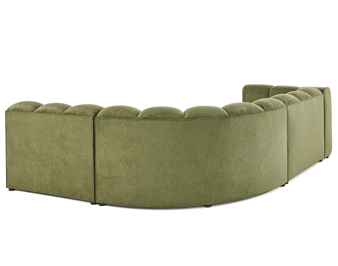 Canapé Modulable Arrondi Tissu Texturé 4 Places Vert Angle Droit - Debbie