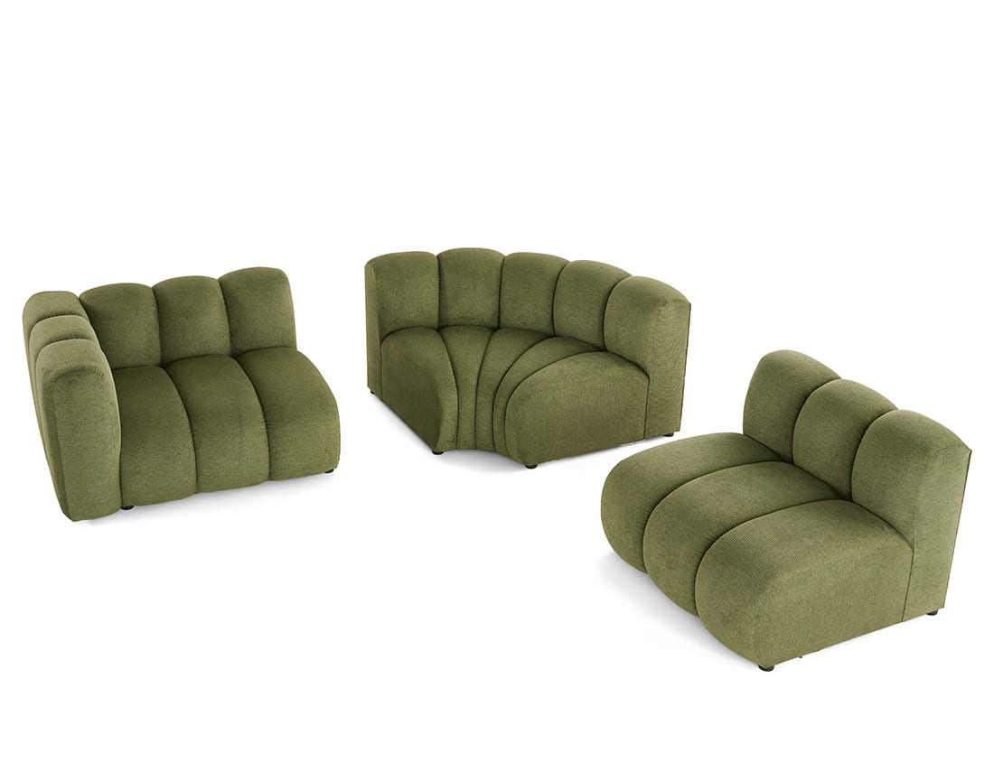 Canapé Modulable Arrondi Tissu Texturé 4 Places Vert Angle Droit - Debbie