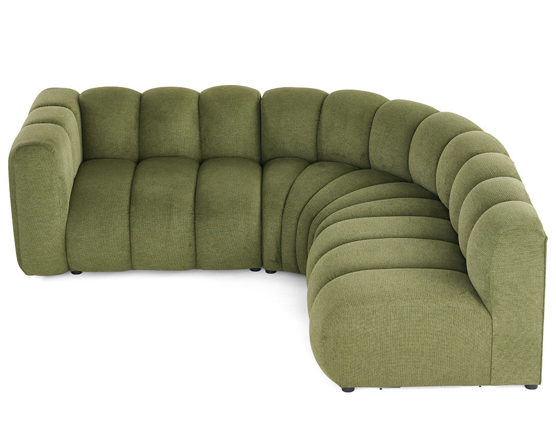 Canapé Modulable Arrondi Tissu Texturé 4 Places Vert Angle Droit - Debbie