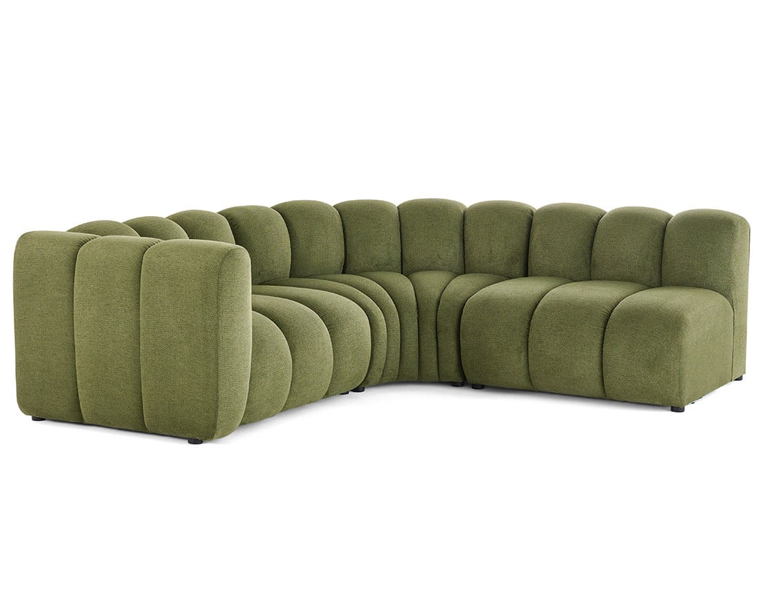 Canapé Modulable Arrondi Tissu Texturé 4 Places Vert Angle Droit - Debbie