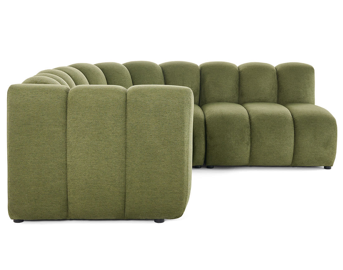 Canapé Modulable Arrondi Tissu Texturé 4 Places Vert Angle Droit - Debbie