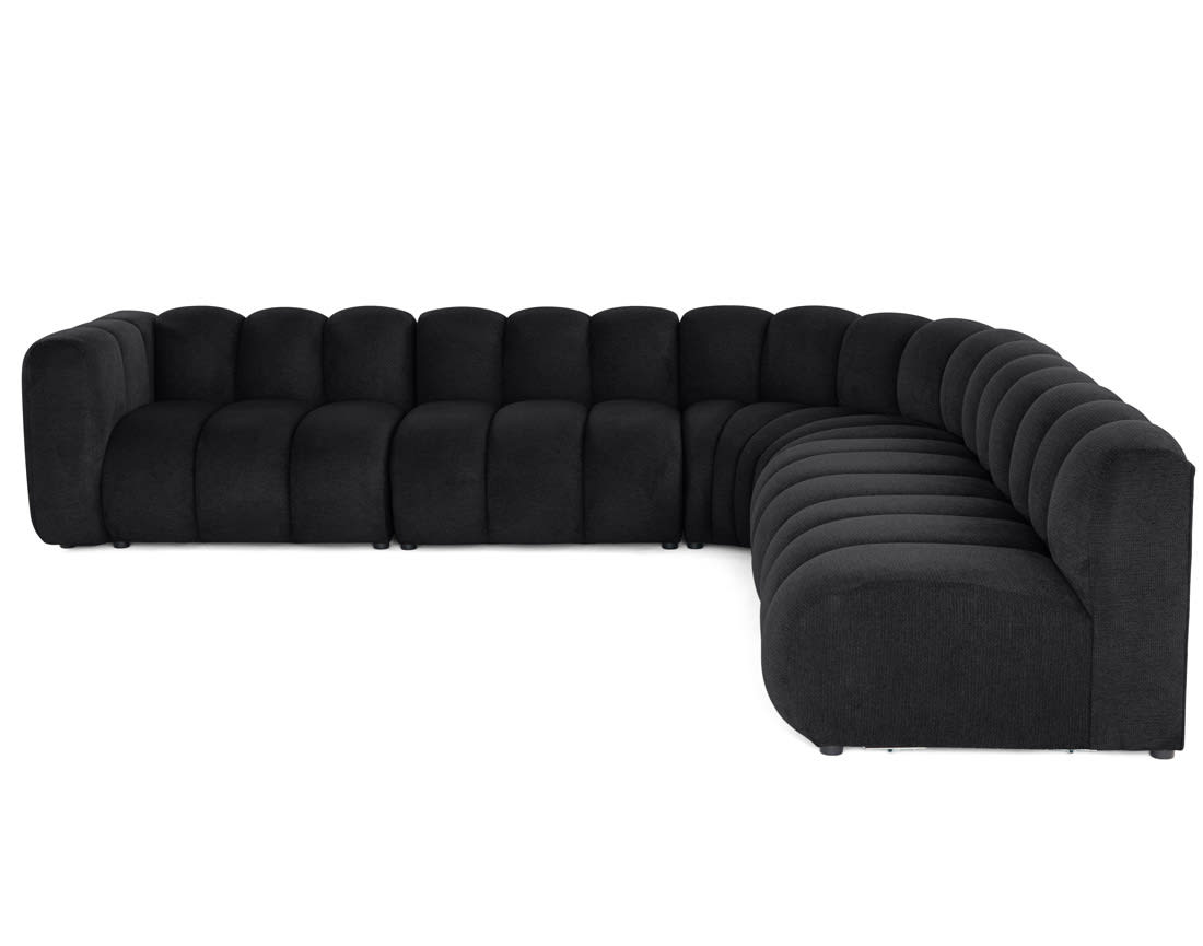 Canapé Modulable Arrondi Tissu Texturé 5 Places Noir Angle Droit - Debbie