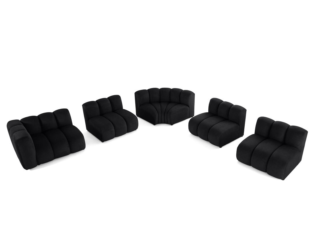 Canapé Modulable Arrondi Tissu Texturé 5 Places Noir Angle Droit - Debbie