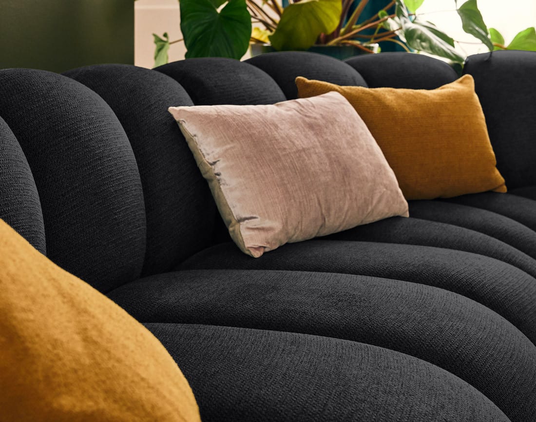 Canapé Modulable Arrondi Tissu Texturé 5 Places Noir Angle Droit - Debbie