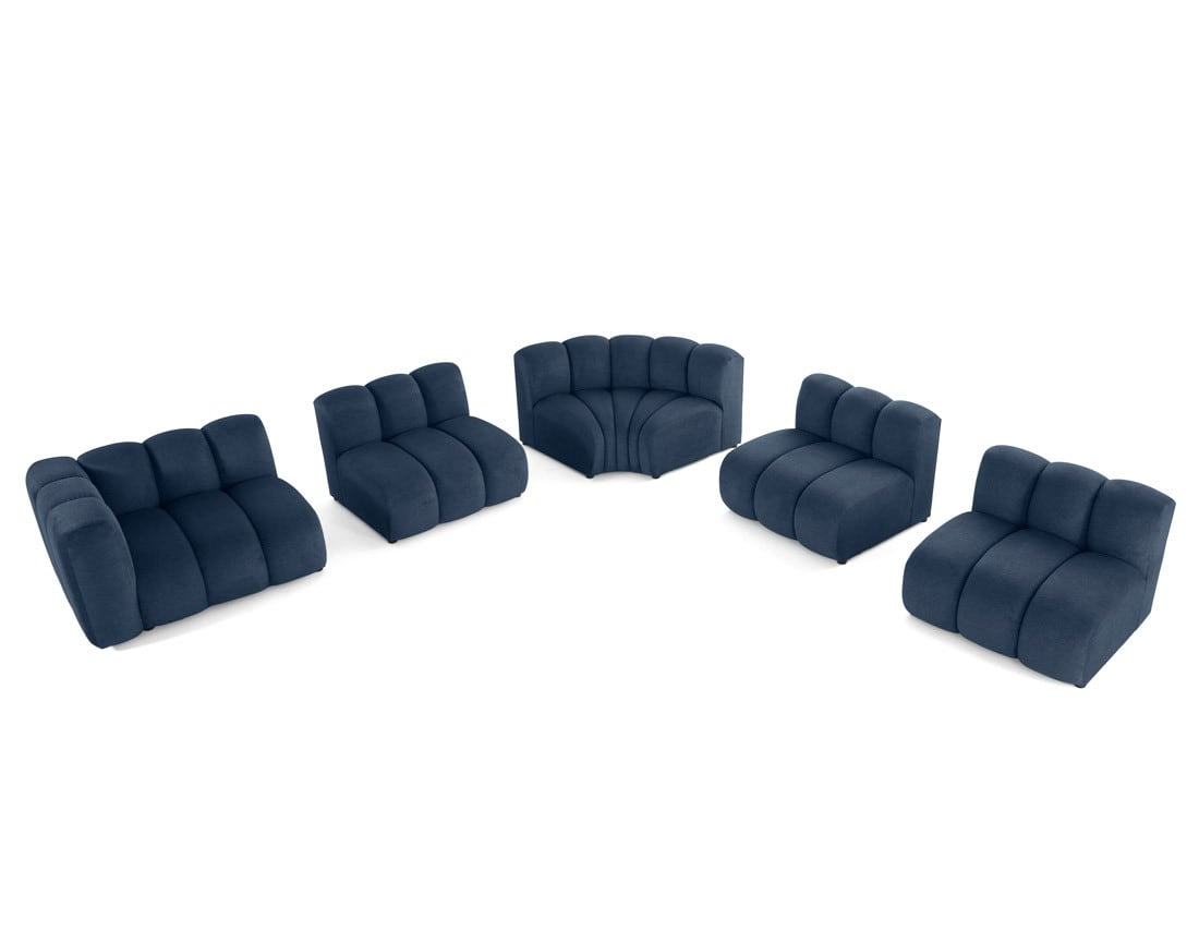 Canapé Modulable Arrondi Tissu Texturé 5 Places Bleu Angle Droit - Debbie