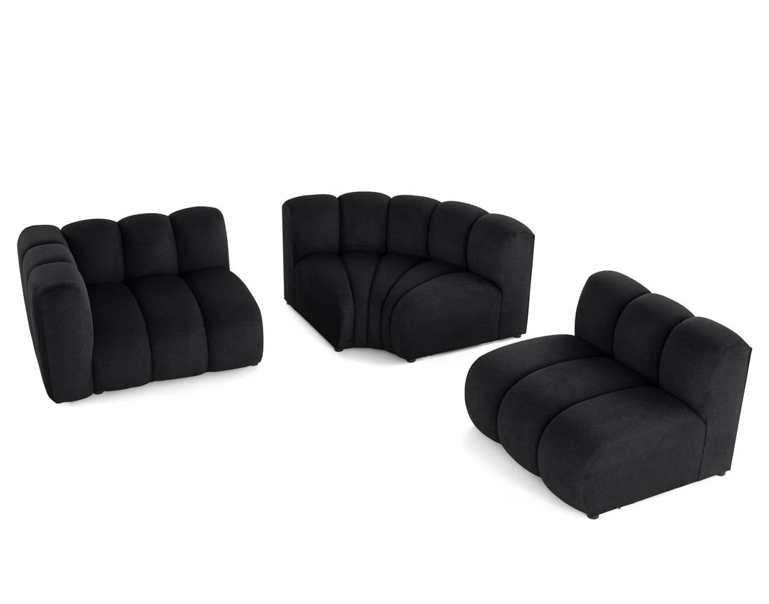 Canapé Modulable Arrondi Tissu Texturé 4 Places Noir Angle Droit - Debbie