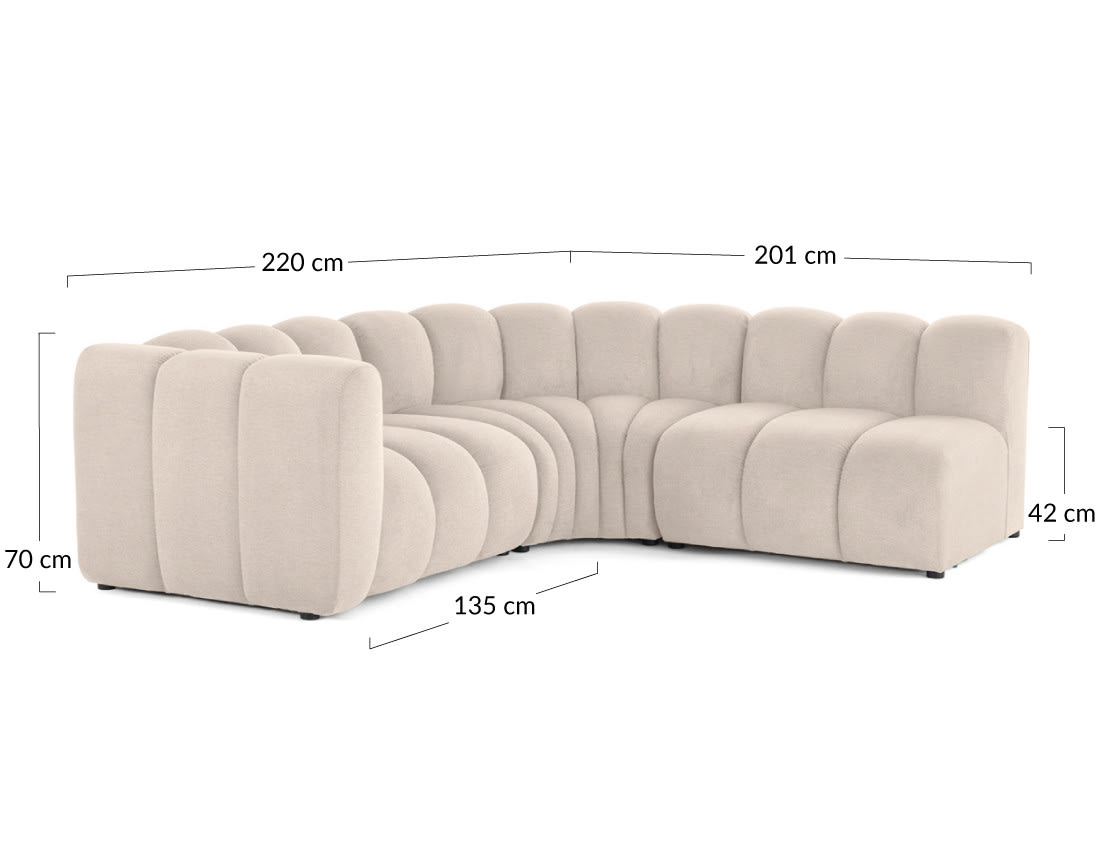 Canapé Modulable Arrondi Tissu Texturé 4 Places Noir Angle Droit - Debbie