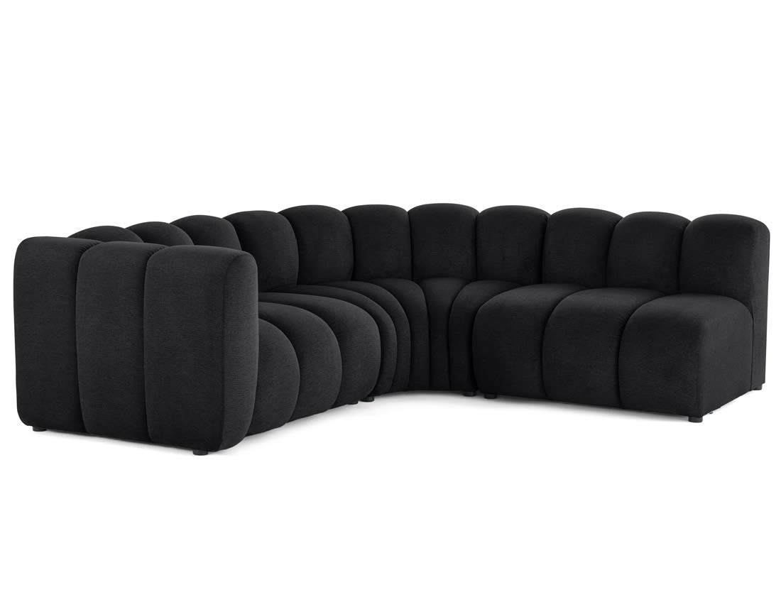 Canapé Modulable Arrondi Tissu Texturé 4 Places Noir Angle Droit - Debbie