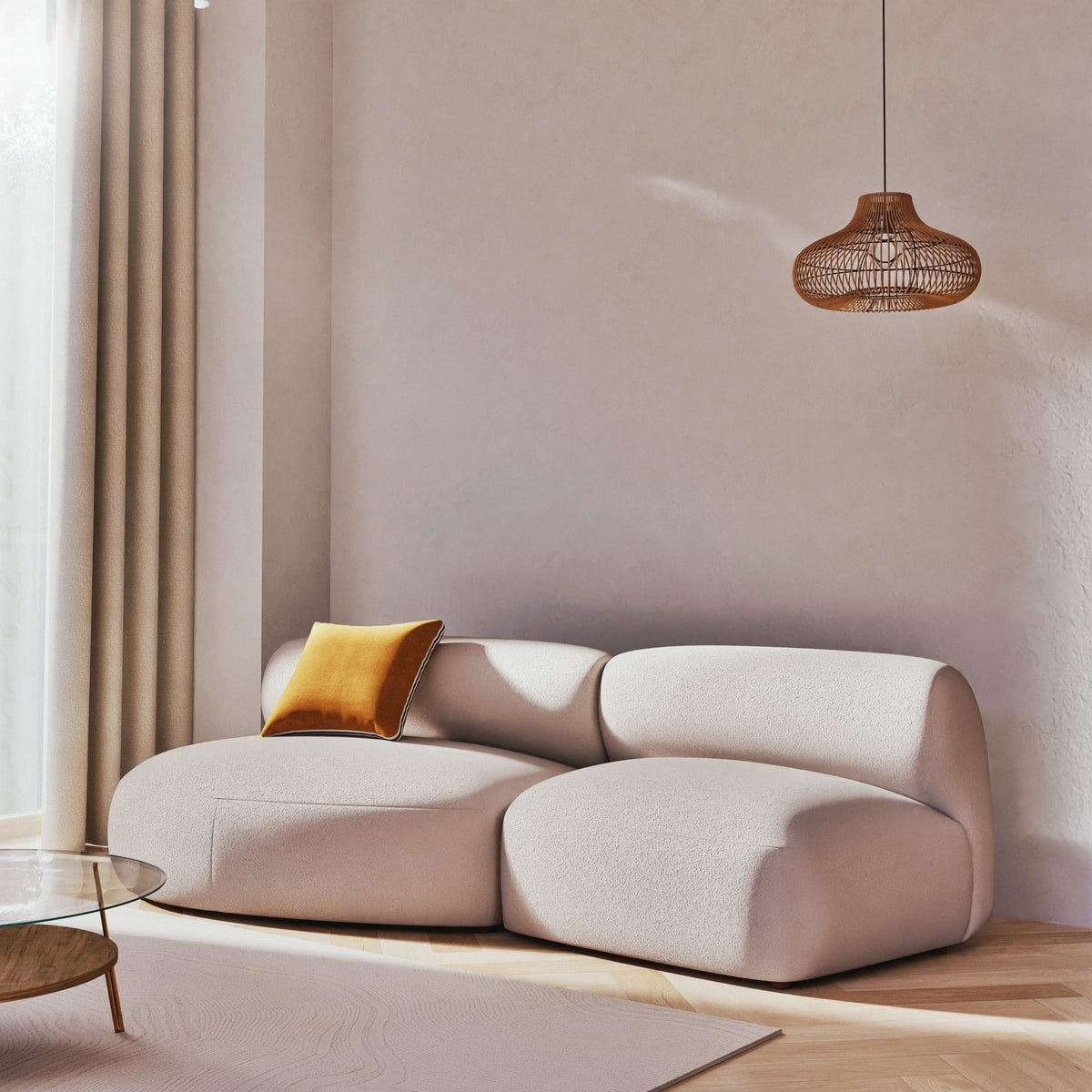 Canapé Arrondi Bouclette 4 Places Beige - Stonic