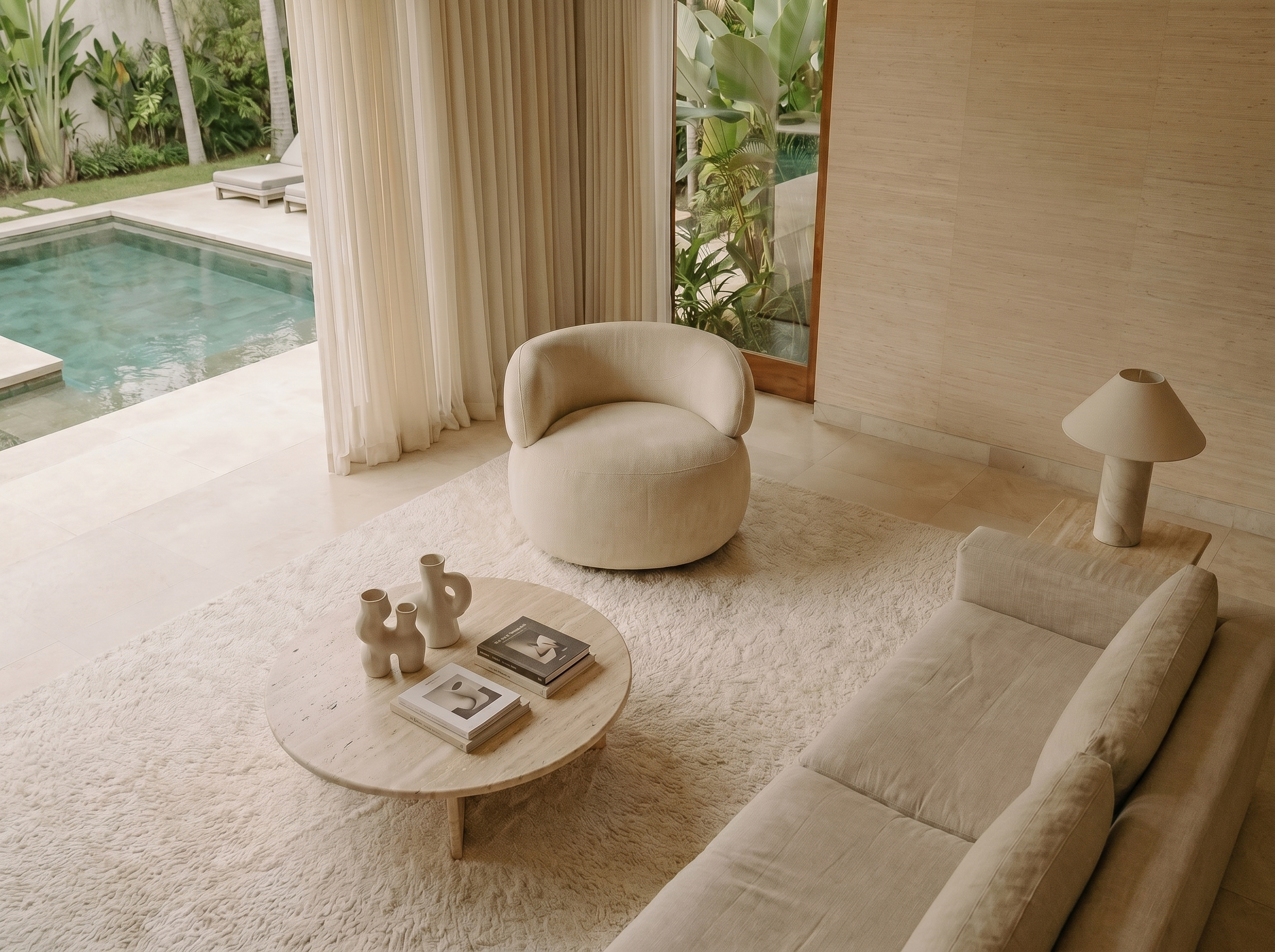 Fauteuil Arrondi Pivotant En Velours Texturé Beige - GLOVE