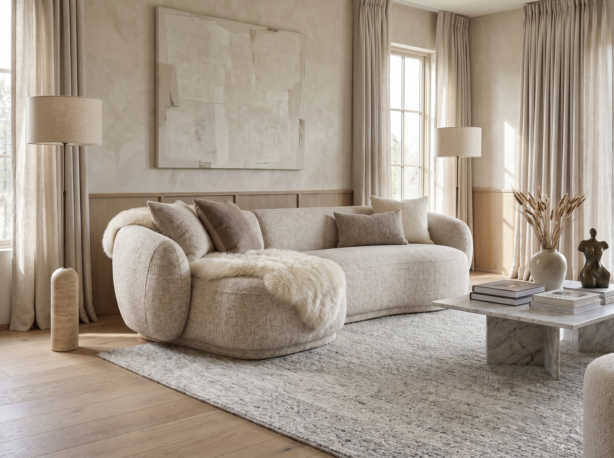 Canapé Arrondi D'Angle Modulable 4 Places Beige Chiné - NOVA